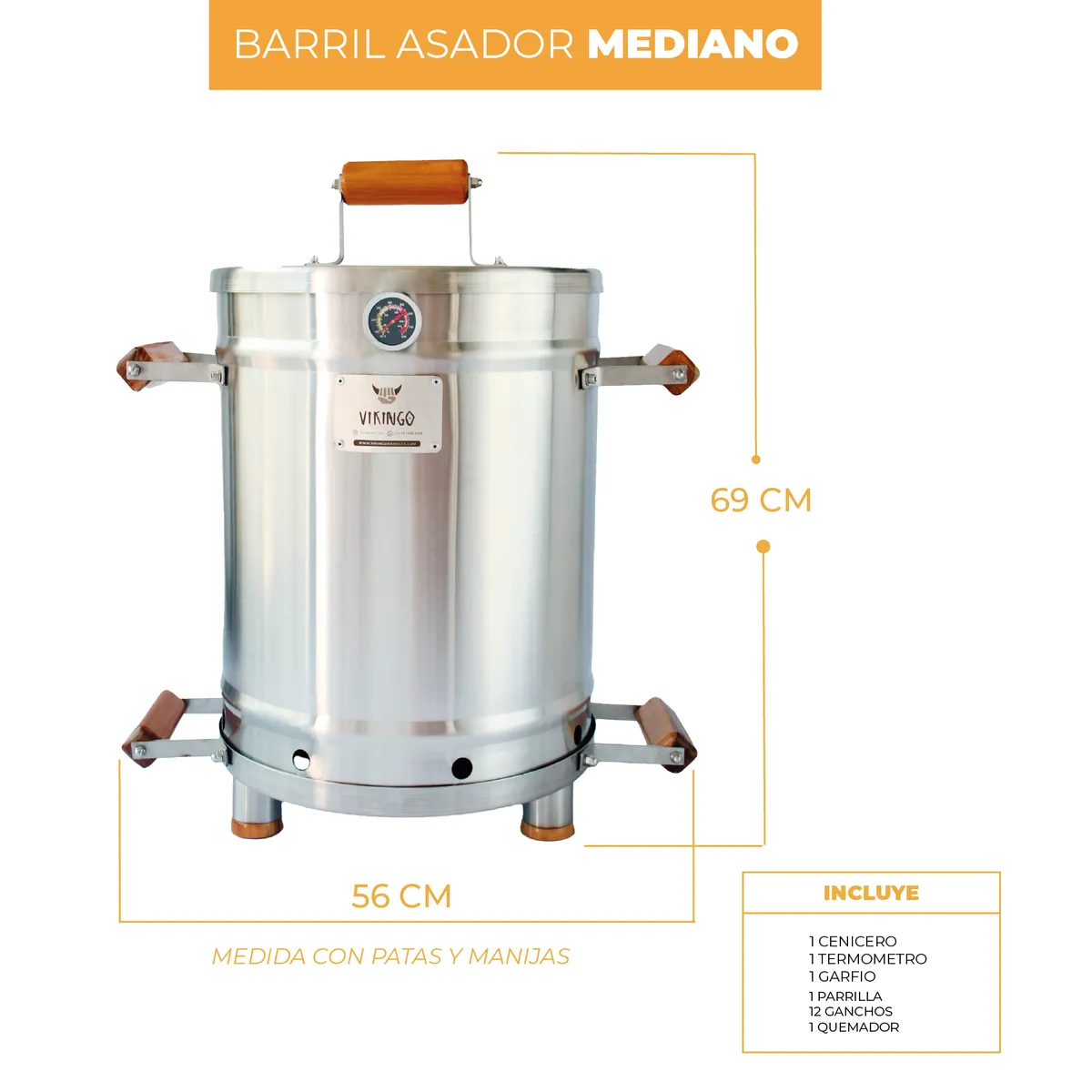 VIKINGO BARRILES - Barril Asador Mediano Vikingo 28 Libras Acero inoxidable