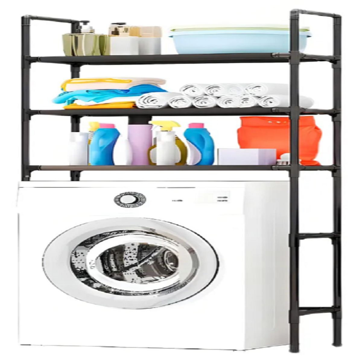 CHINA GLAZE - Organizador Baño Lavadora Rack 3 Niveles Negro Metal 25cm Profundidad