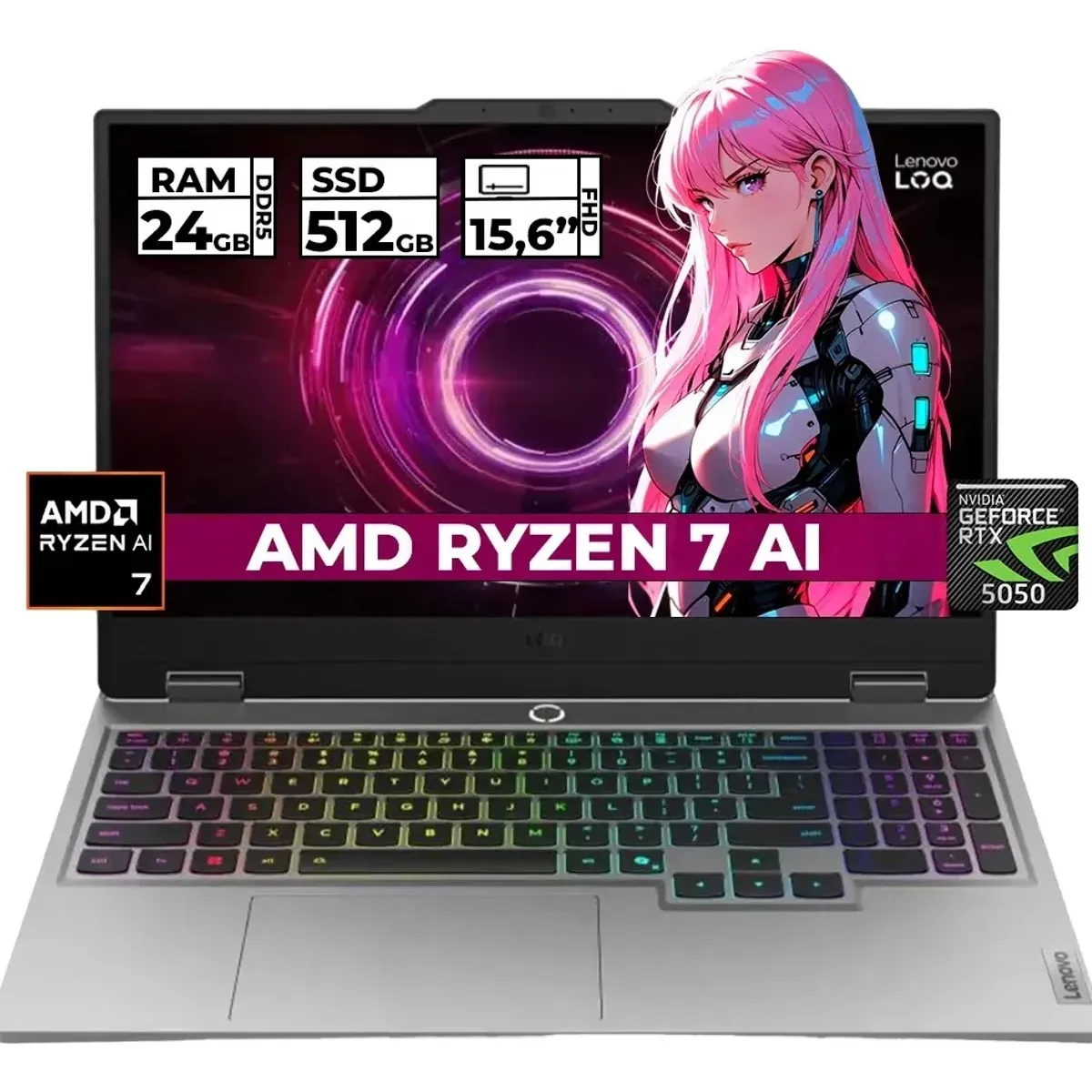 Lenovo - PORTATIL GAMER LENOVO LOQ RYZEN 7-250 24GB RAM 512GB SSD RTX 5050 15.6'' FHD WINDOWS 11 HOME