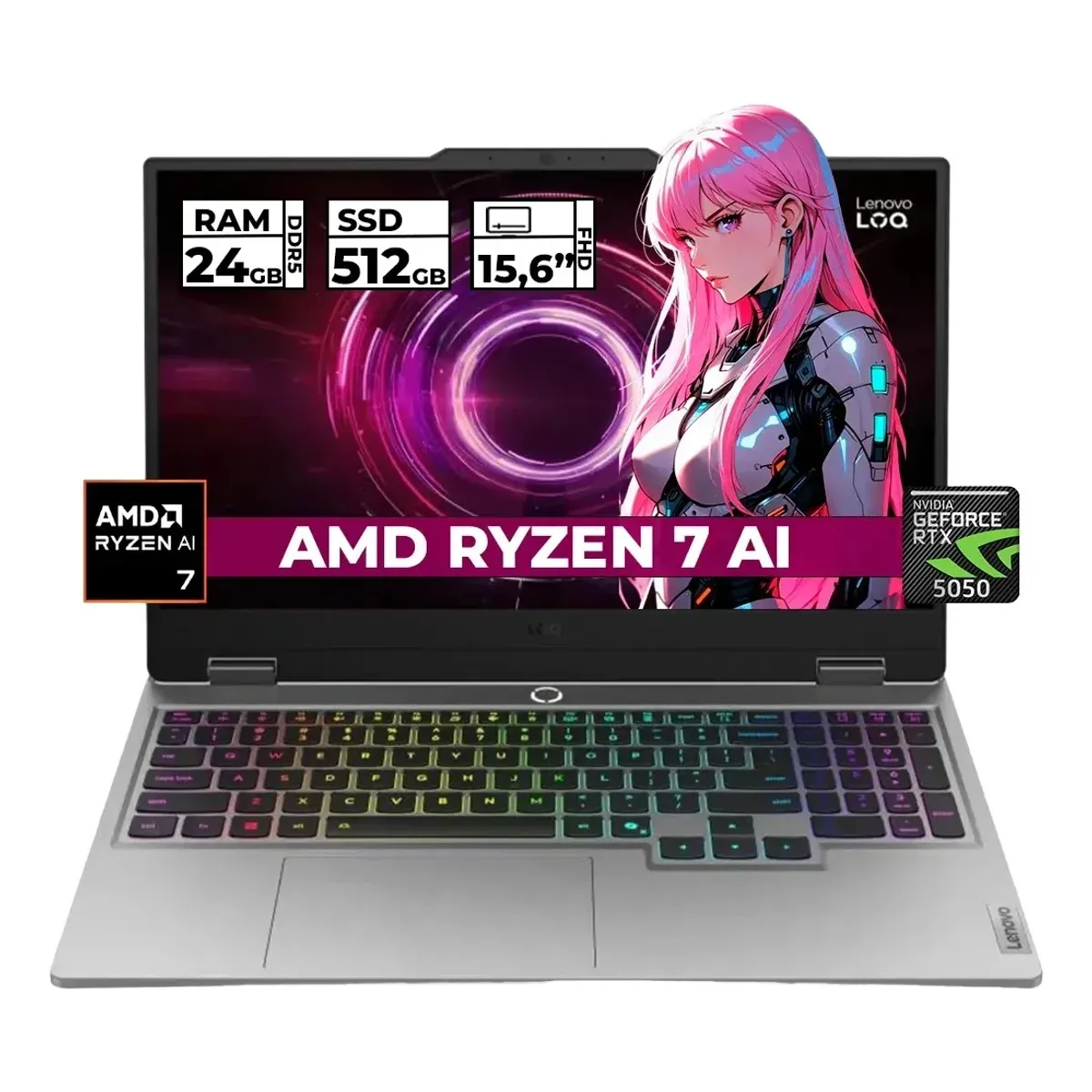 Lenovo - PORTATIL GAMER LENOVO LOQ RYZEN 7-250 24GB RAM 512GB SSD RTX 5050 15.6'' FHD WINDOWS 11 HOME