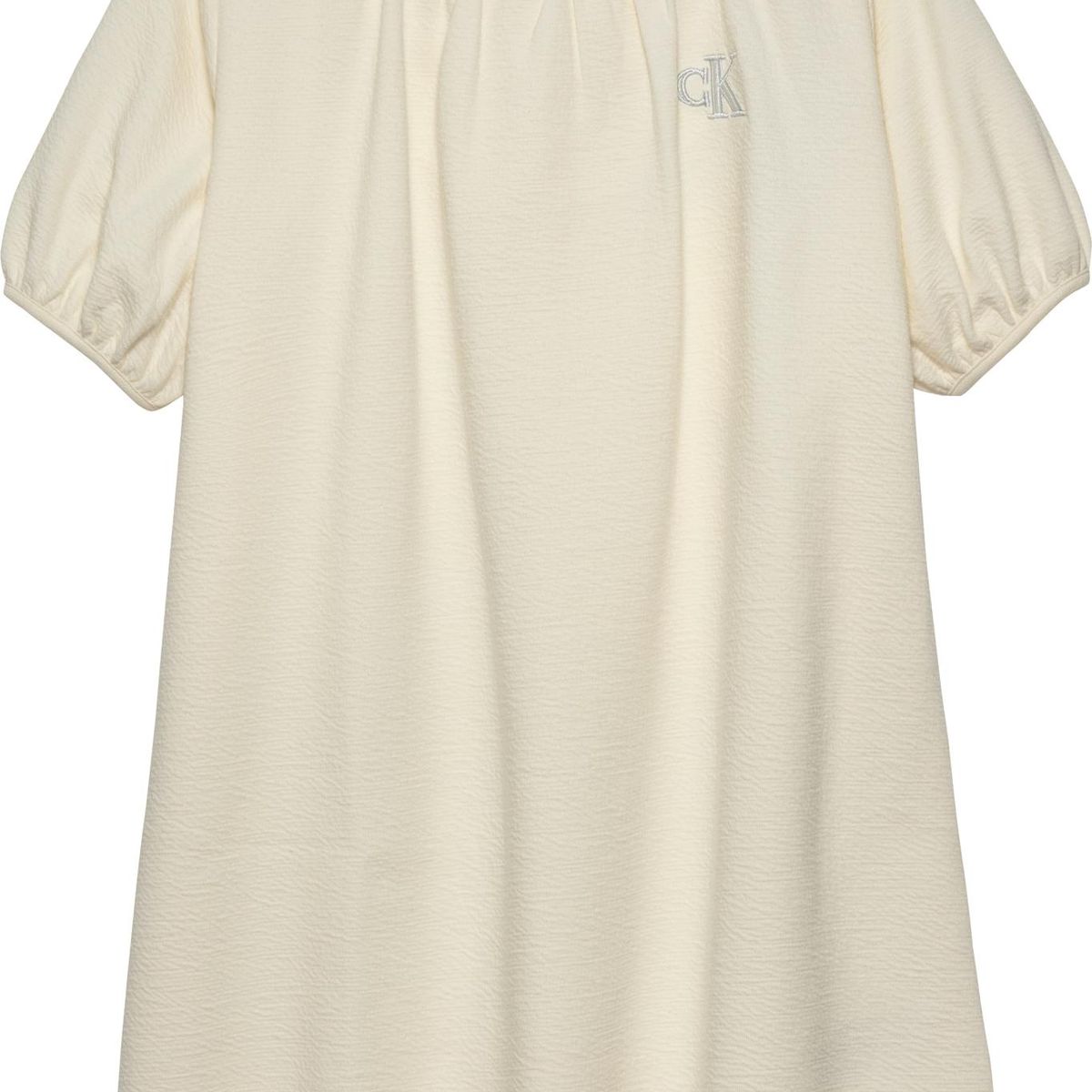 CALVIN KLEIN - Vestido blanco de manga corta abullonadas con textura Calvin Klein