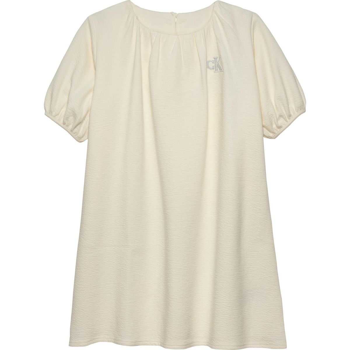 CALVIN KLEIN - Vestido blanco de manga corta abullonadas con textura Calvin Klein