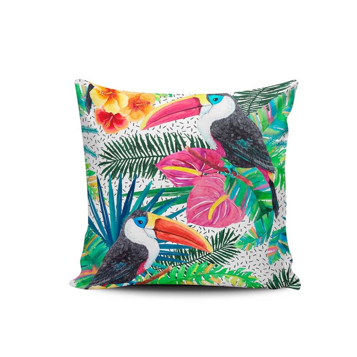 GENERICO - Cojin Decorativo Diseño 37 Flora Y Ave Tucan 1 Sola Cara Sin Relleno 47 X 47 Cm