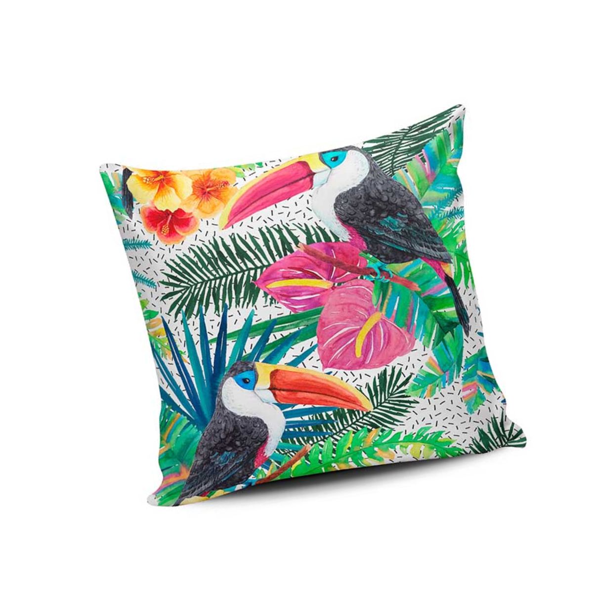 GENERICO - Cojin Decorativo Diseño 37 Flora Y Ave Tucan 1 Sola Cara Sin Relleno 47 X 47 Cm