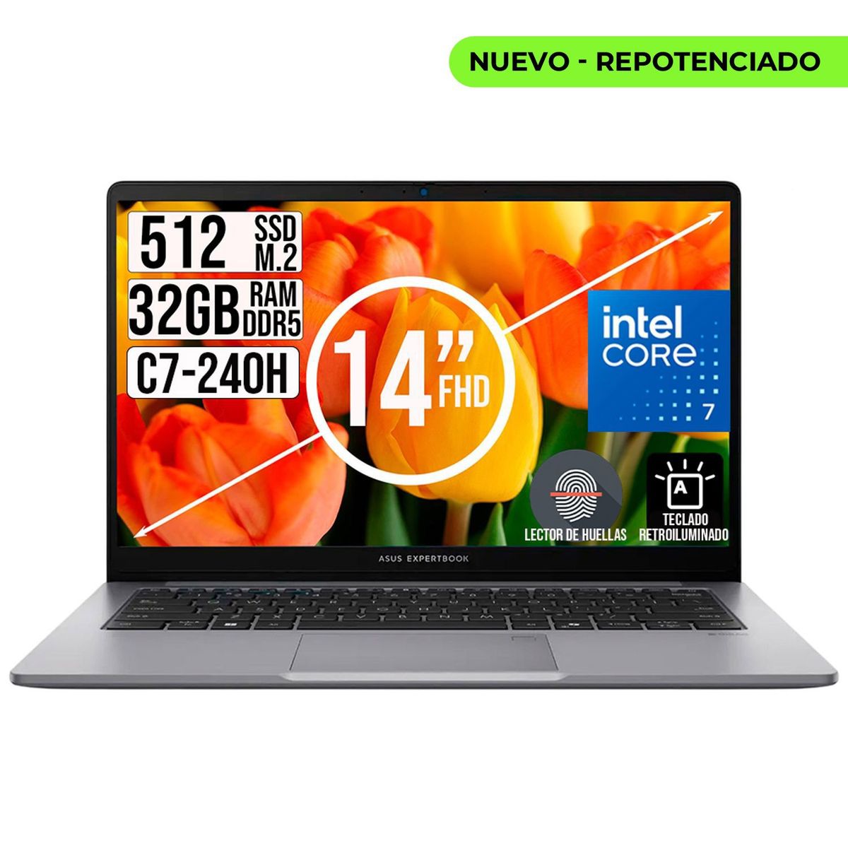 ASUS - Portatil Asus Expertbook Intel Core 7-240H Ssd 512Gb Ram 32Gb 14 fhd