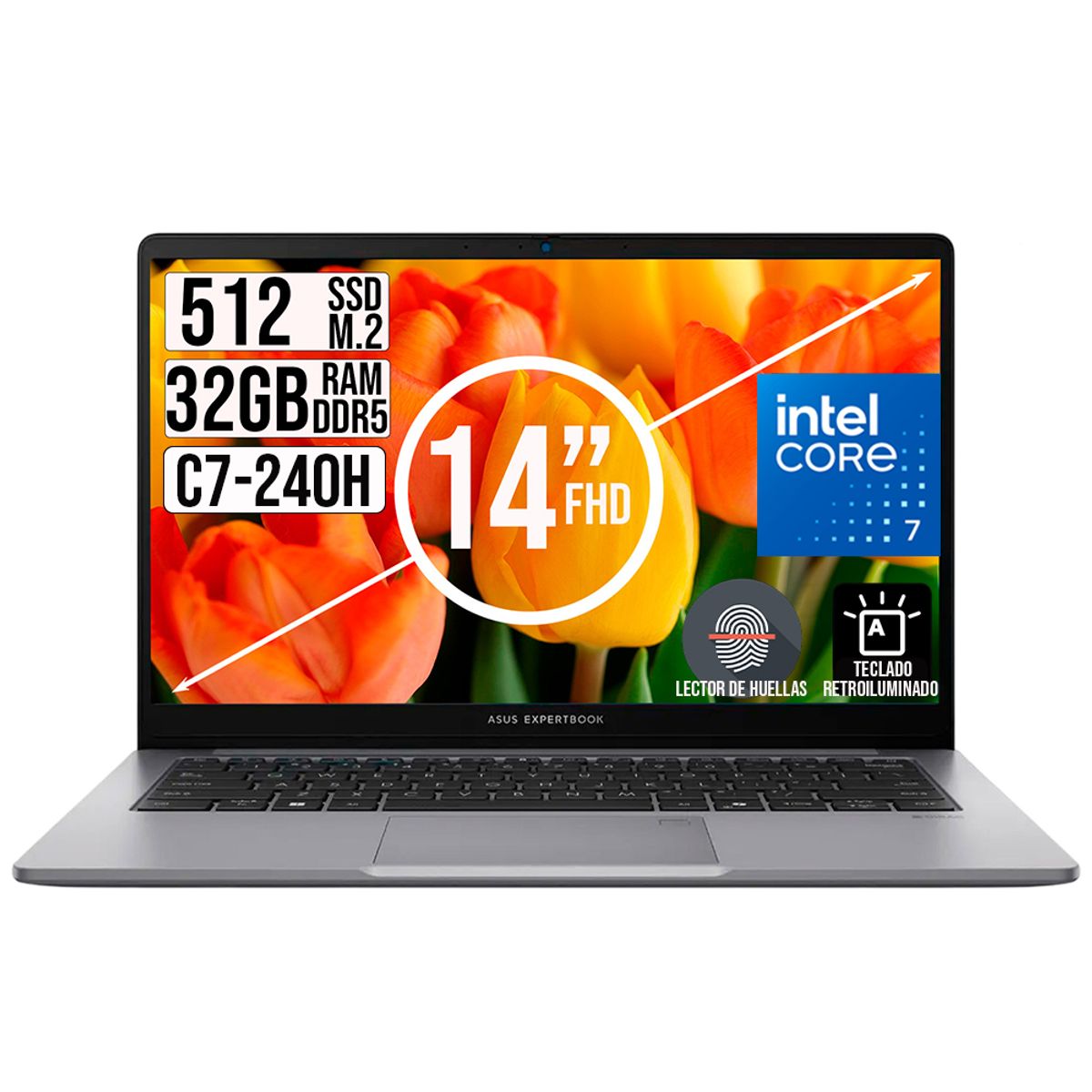 ASUS - Portatil Asus Expertbook Intel Core 7-240H Ssd 512Gb Ram 32Gb 14 fhd