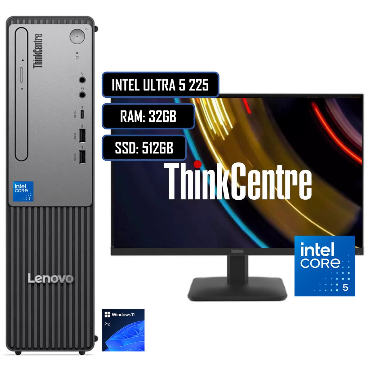 LENOVO - PC LENOVO SFF THINKCENTRE NEO 50S - INTEL CORE ULTRA 5 225 / RAM 32GB/ M.2 512GB/ MONITOR