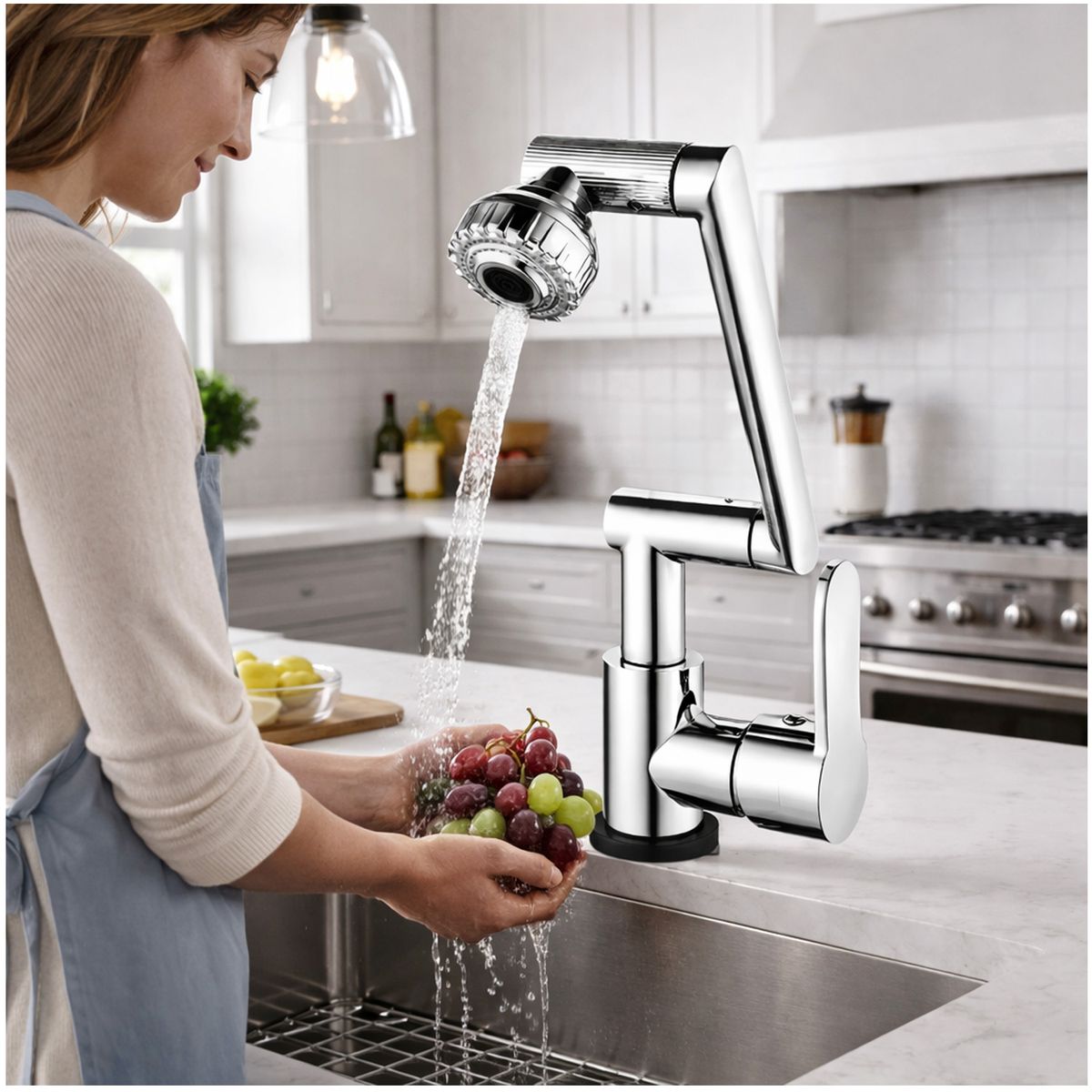 ONE PIXEL - Grifo De Llave Para Cocina Giratoria Acero Inoxidable Resistente Monomando
