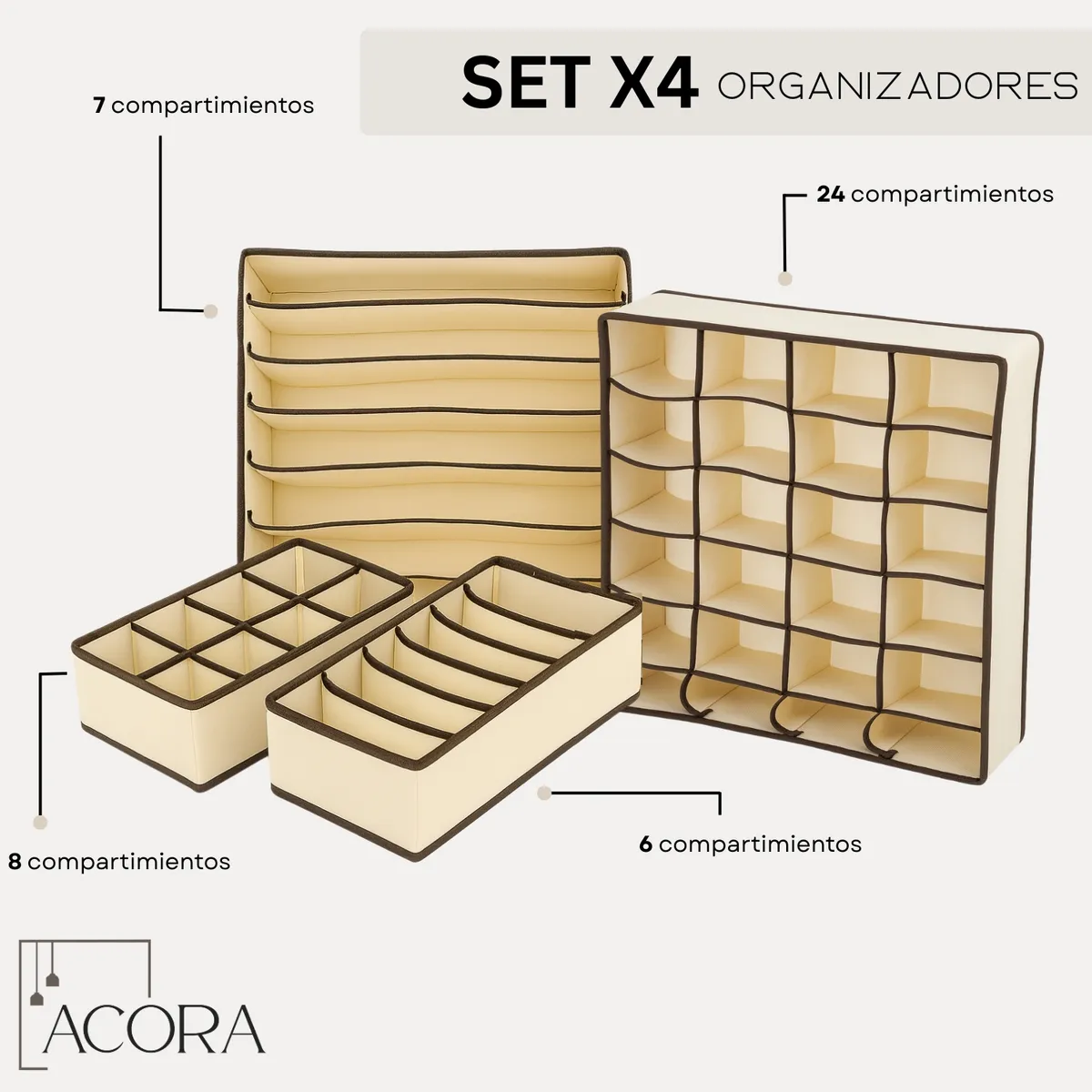 TECH - Organizador Ropa Interior Acora Set  De 4 Cajones Divisor
