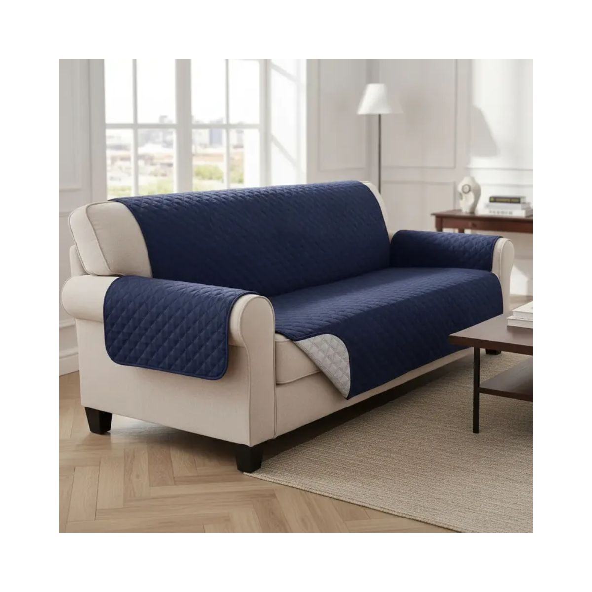 GENERICO - Funda Protector Para Sofa De 3 Cuerpos Reversible Color Azul Oscuro Y Gris