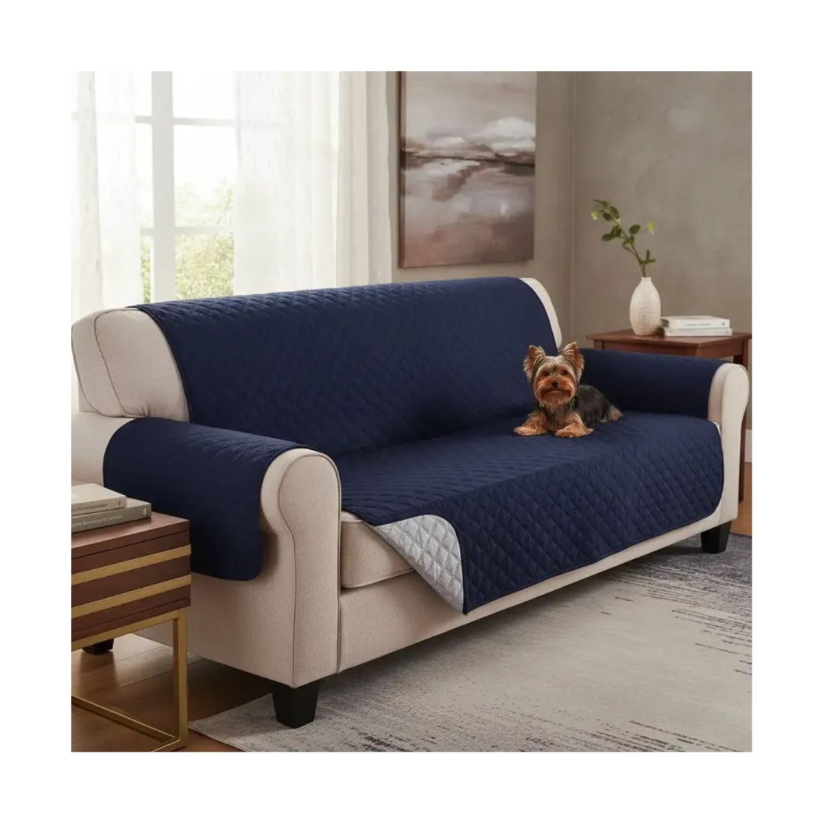 GENERICO - Funda Protector Para Sofa De 3 Cuerpos Reversible Color Azul Oscuro Y Gris