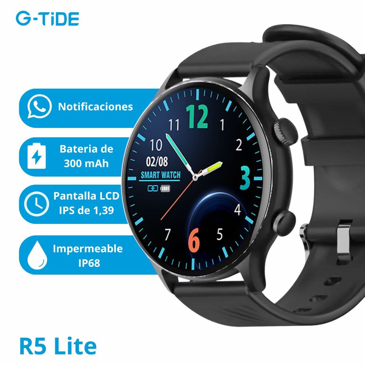 GENERICO - Reloj Inteligente G-TIDE R5 Lite Deportivo  Negro