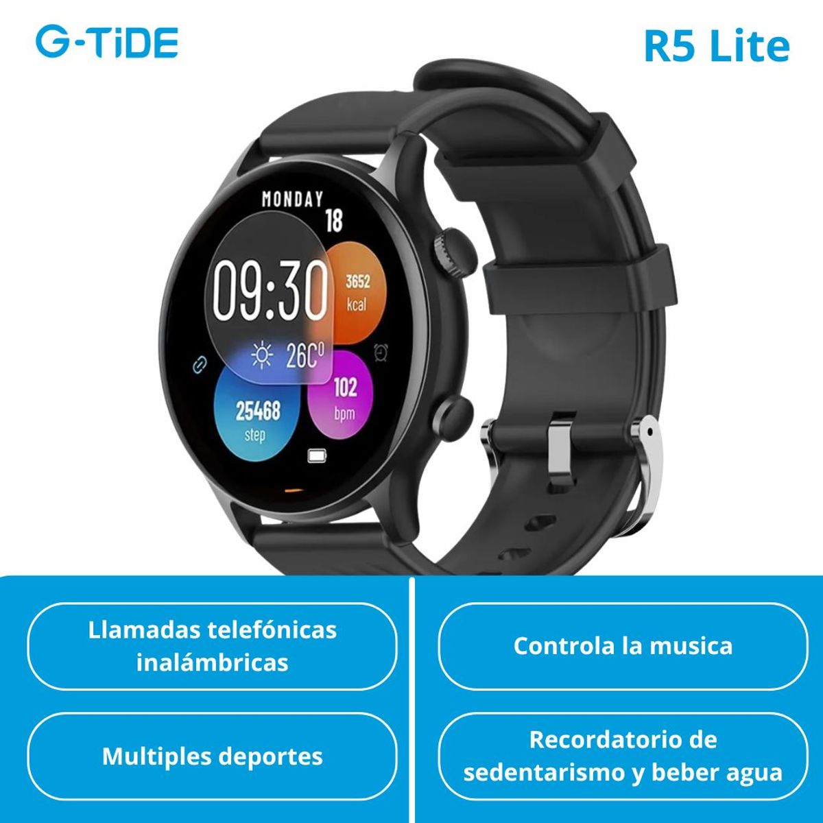 GENERICO - Reloj Inteligente G-TIDE R5 Lite Deportivo  Negro