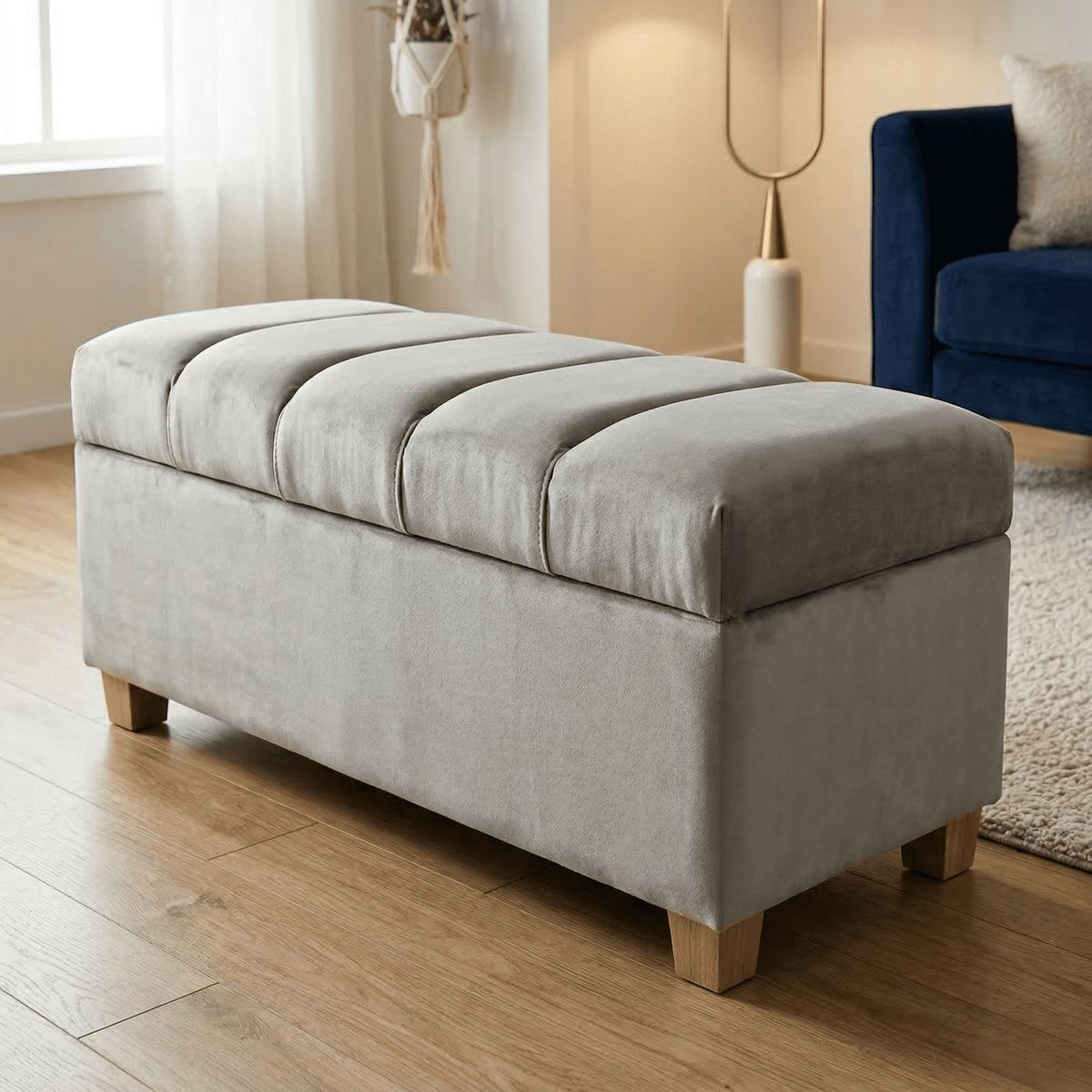 ESTILO Y CONFORT - Puff Baúl Lineal Gris Claro - Elegancia y Funcionalidad 120