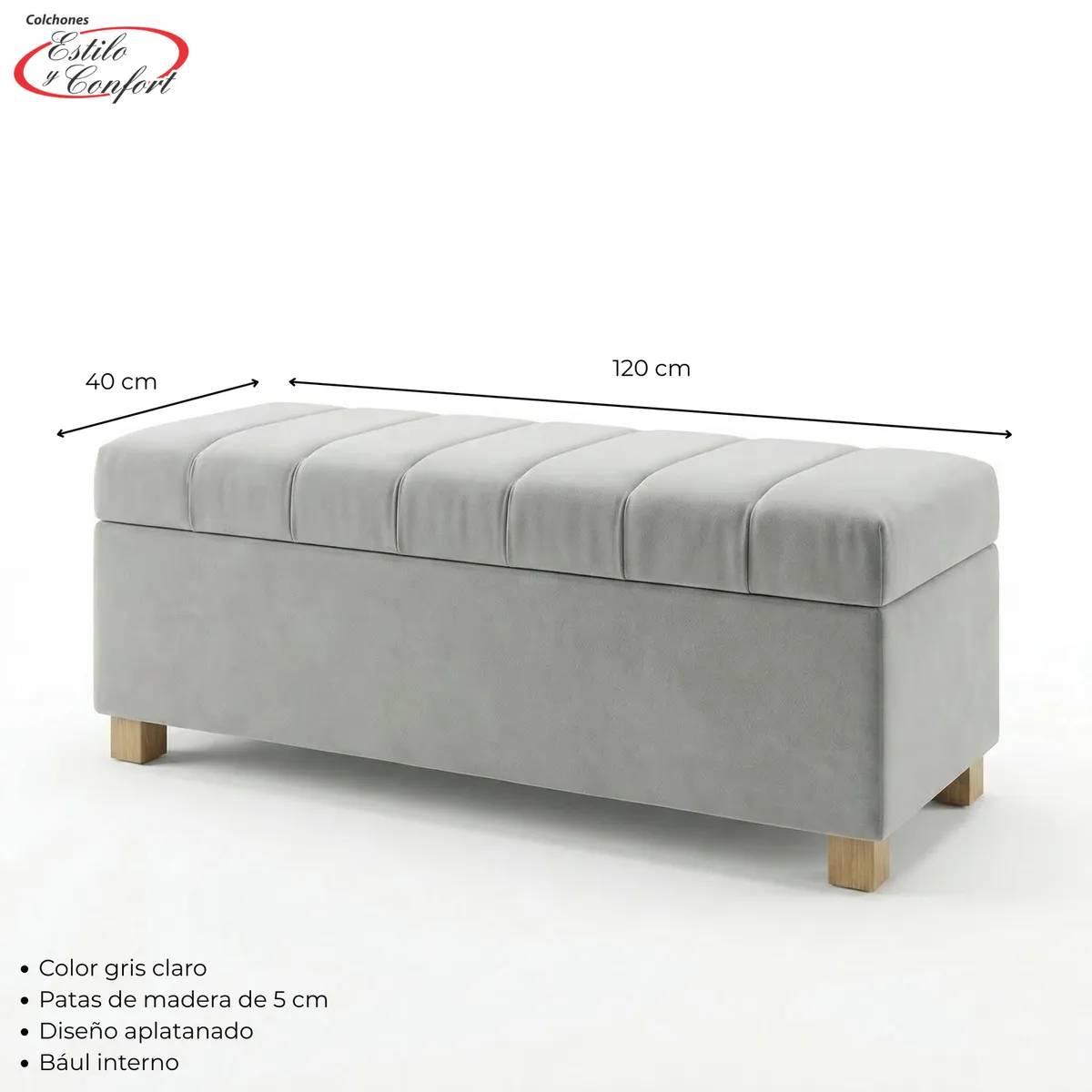 ESTILO Y CONFORT - Puff Baúl Lineal Gris Claro - Elegancia y Funcionalidad 120