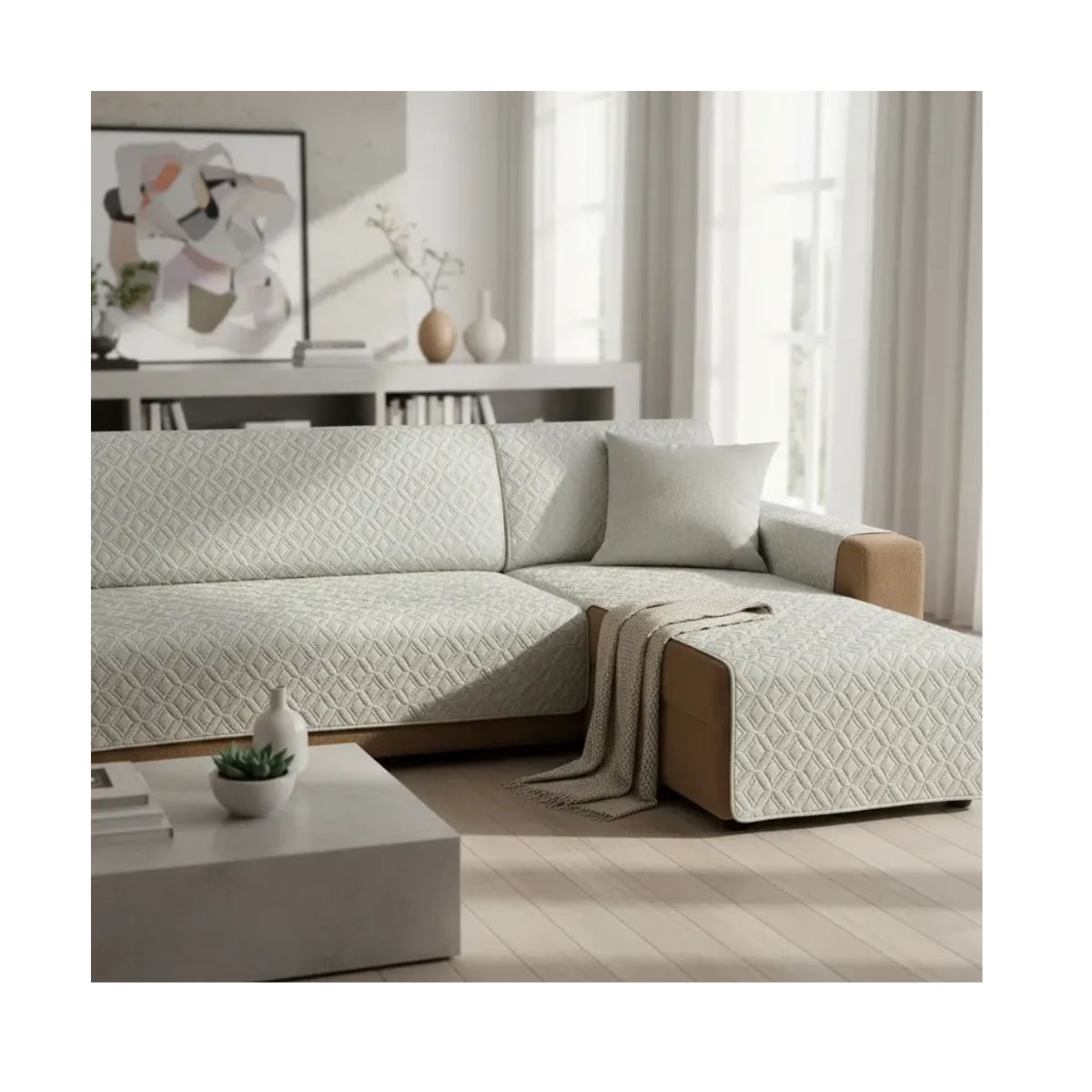 GENERICO - Funda Protector Acolchado 100% Poliéster Para Sofa En L Derecha Color Gris Claro