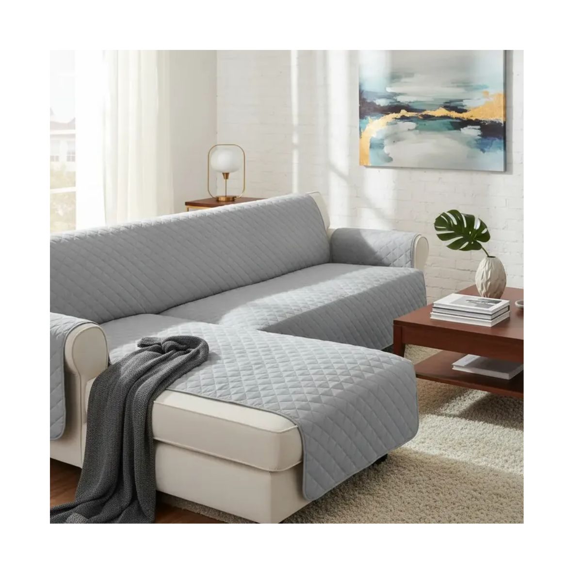 GENERICO - Funda Protector Acolchado 100% Poliéster Para Sofa En L Derecha Color Gris Claro