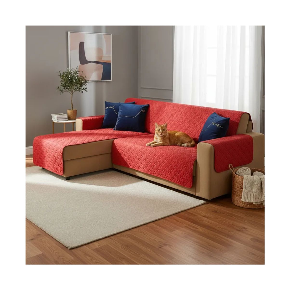GENERICO - Funda Protector Acolchado 100% Poliéster Para Sofa En L Izquierda Color Rojo