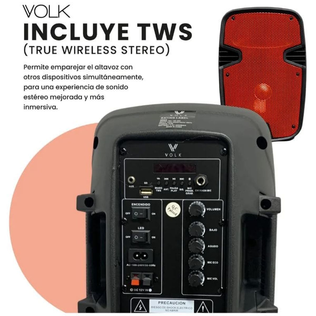 INNOVA - Parlante Profesional Bluetooth Potente Volk 8 Pulgadas Micrófono Inalámbrico Tws