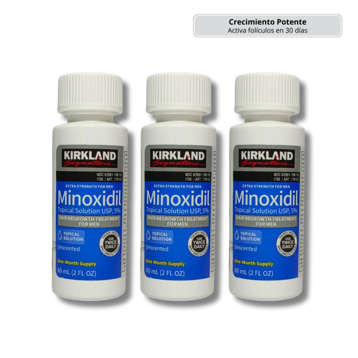 SIGNATURE - Pack Original 3 Minoxidil Kirkland 5% – Crecimiento Barba y Cabello