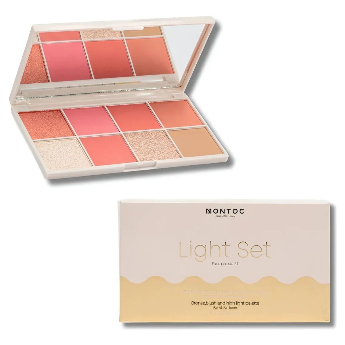 MONTOC MAKEUP - Paleta Rubores 8 Tonos Polvos Suelto Bloomshell Acabado Mate