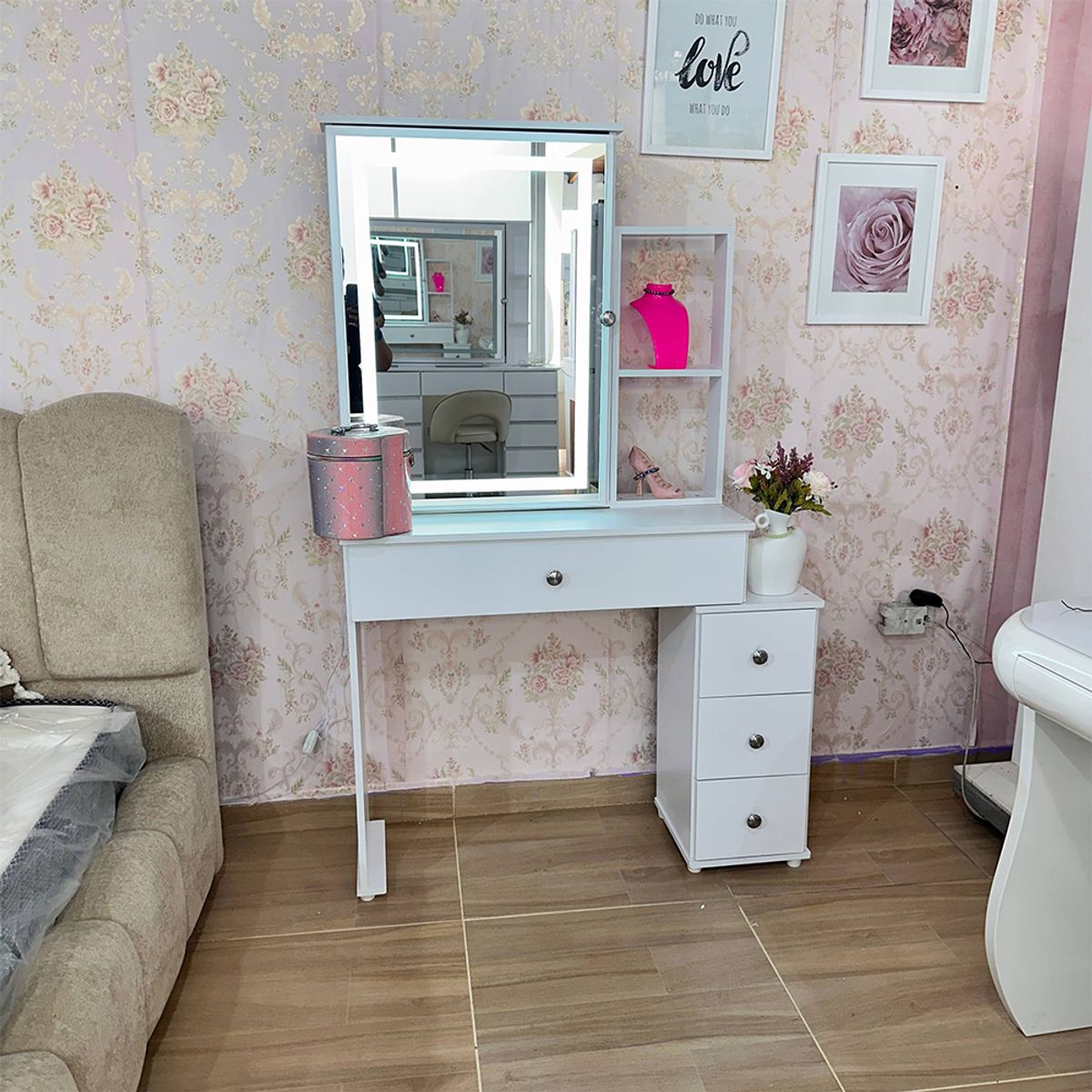 TKMODULARES - Espejo hollywood blanco con luces de lujo