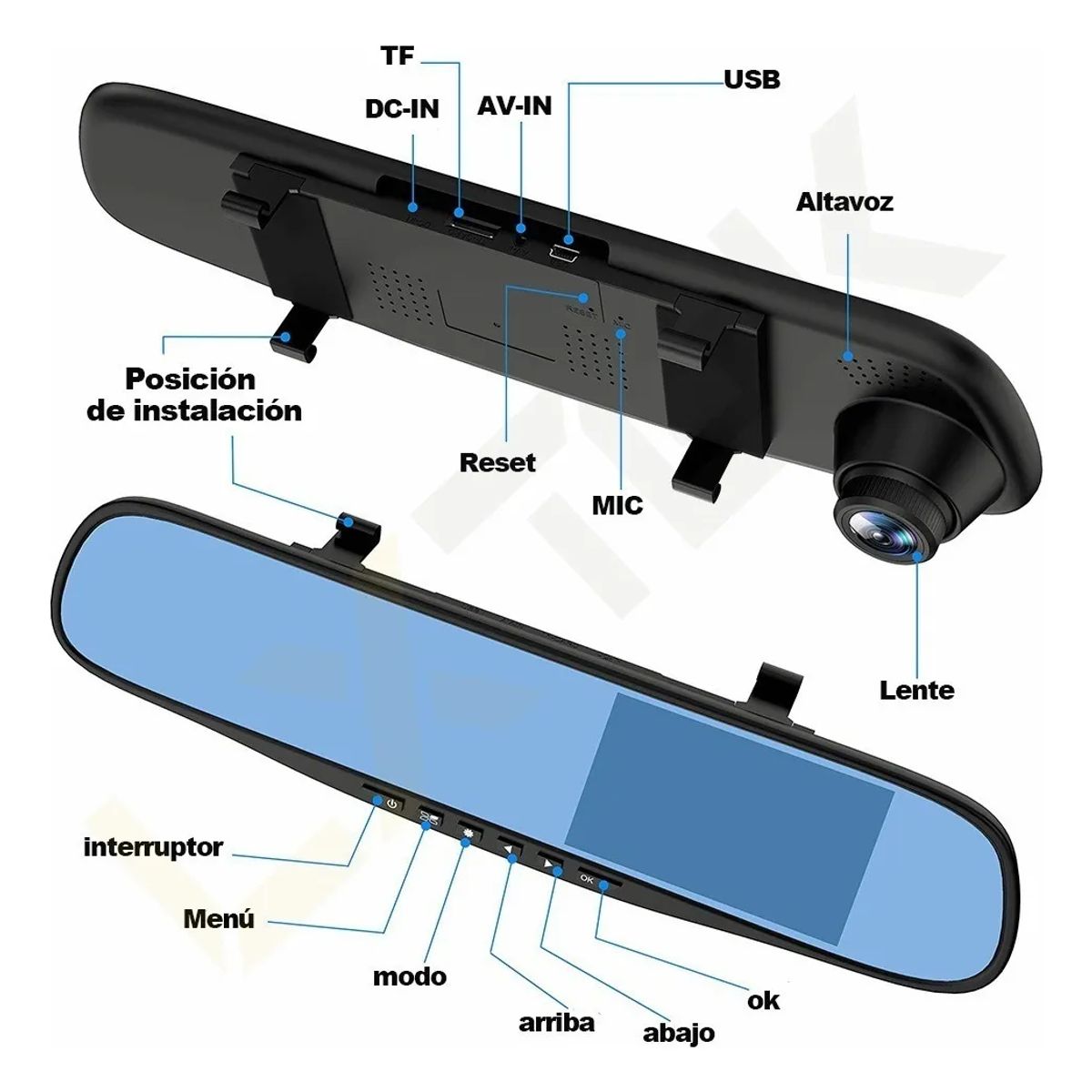 GENERICO - Espejo Retrovisor Con Doble Cámara Hd Frontal Y Trasera 170°