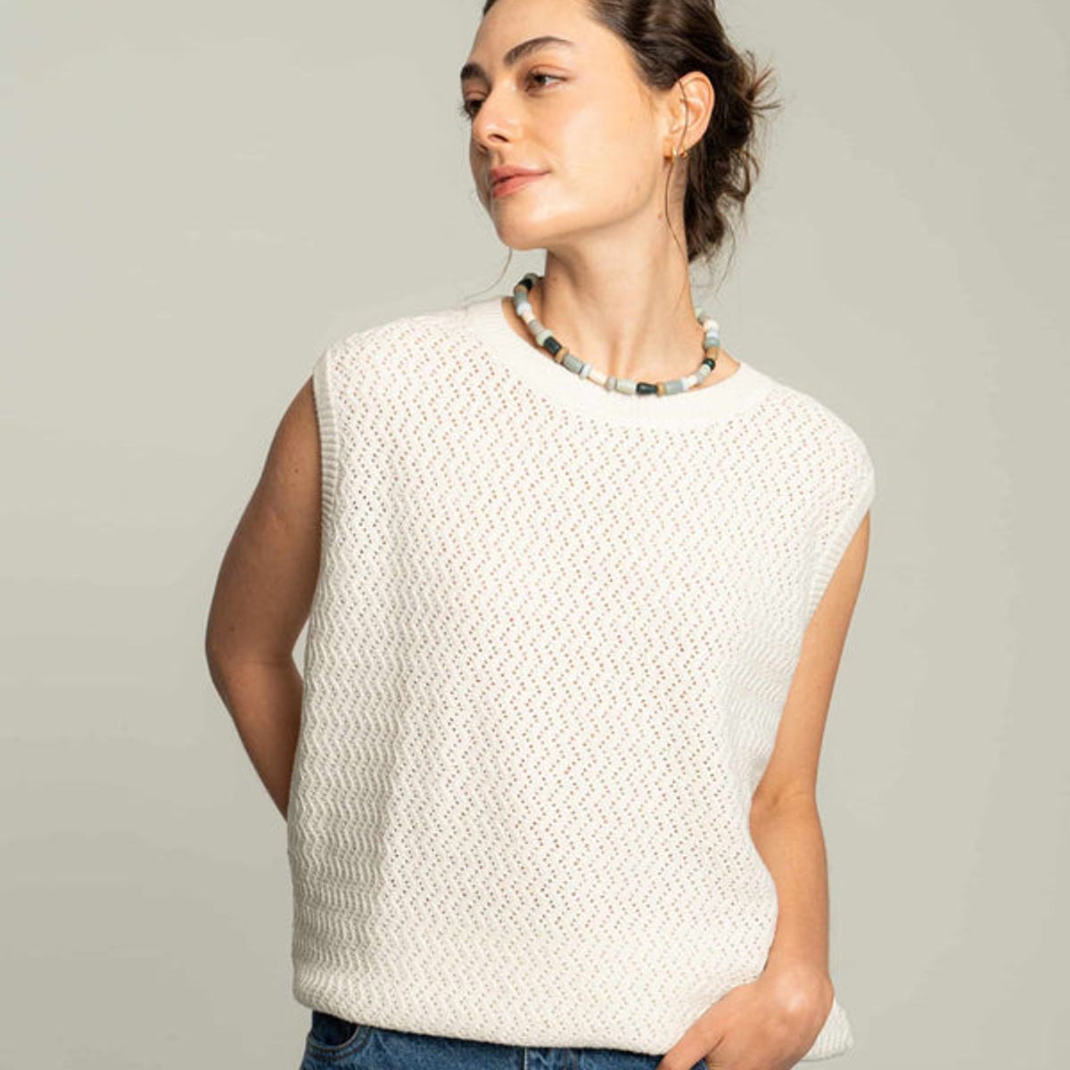 EASY PEOPLE - Chaleco tejido ondas - crudo