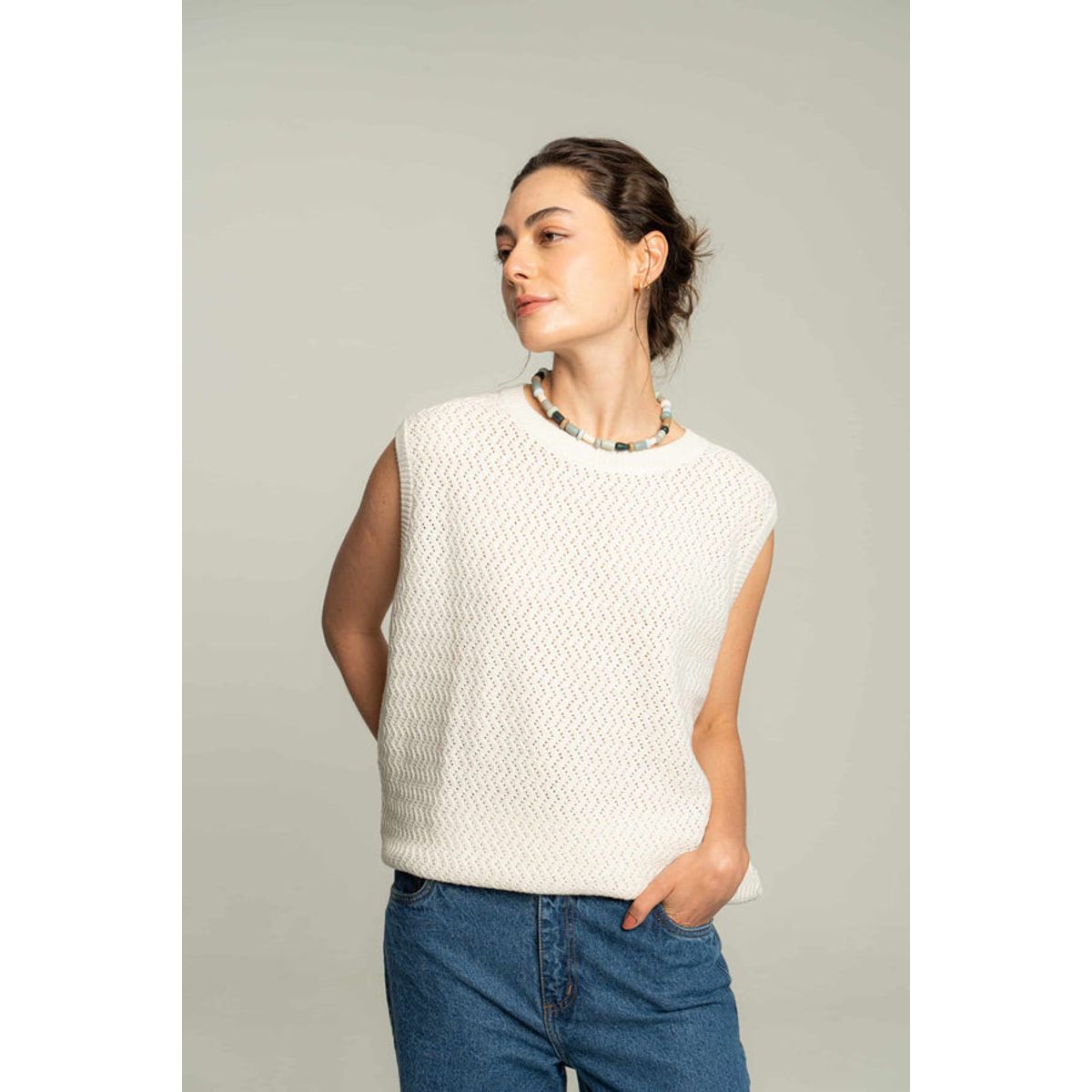 EASY PEOPLE - Chaleco tejido ondas - crudo