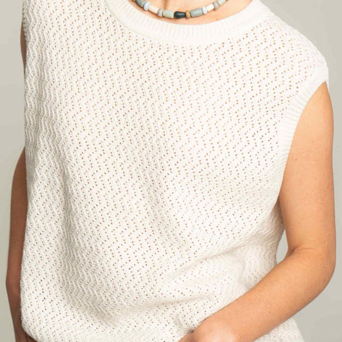 EASY PEOPLE - Chaleco tejido ondas - crudo