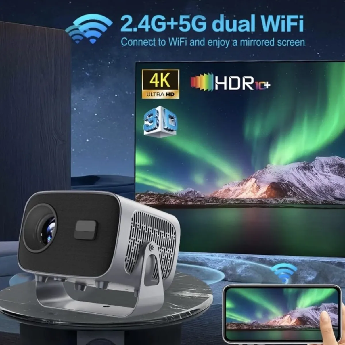 GENERICO - Proyector Portatil A10 Android Smart Tv Wifi Full Hd 4k