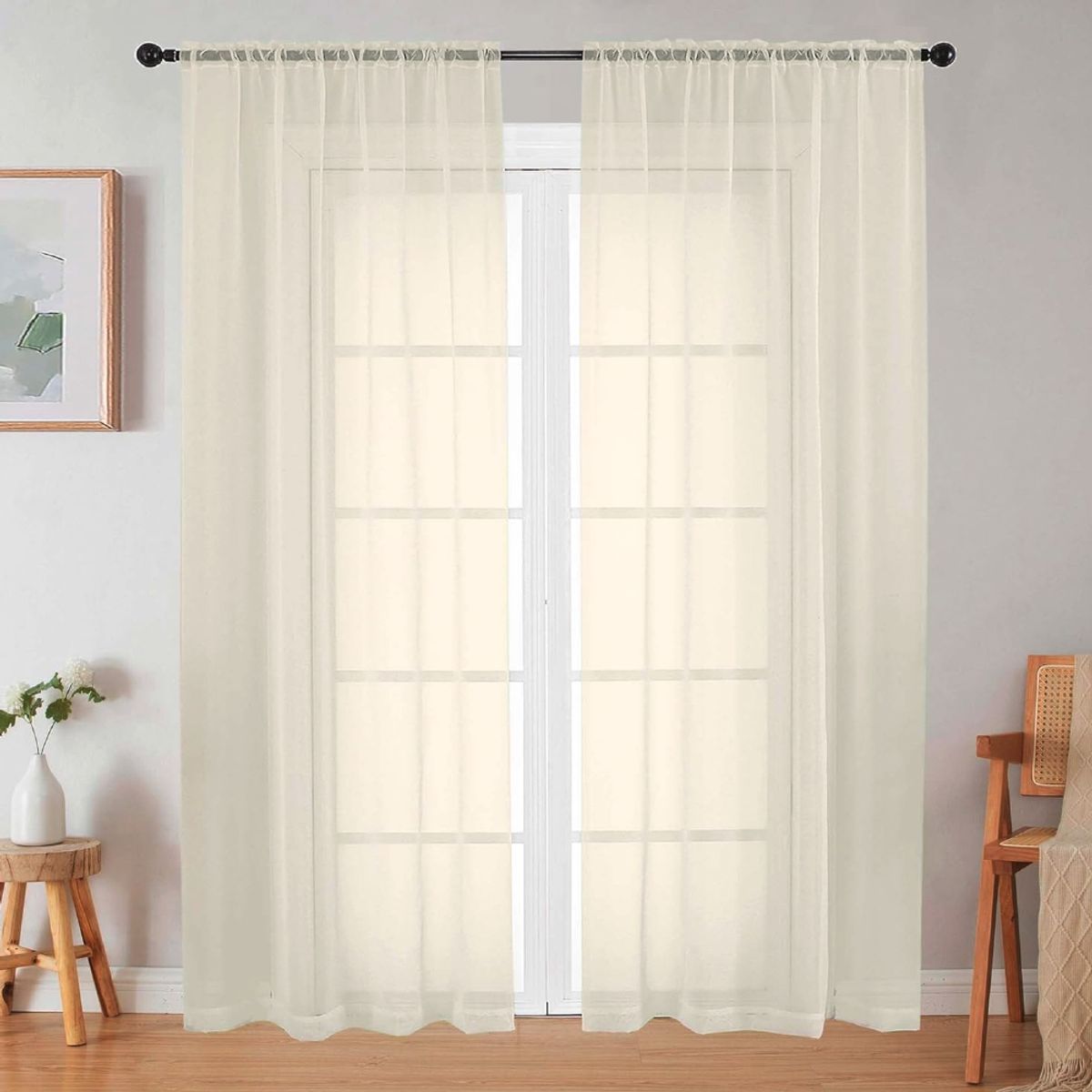 CASATUA - Cortina Visillo Velo Casatua 2 Paños de 135cm x 220 cm - Crema