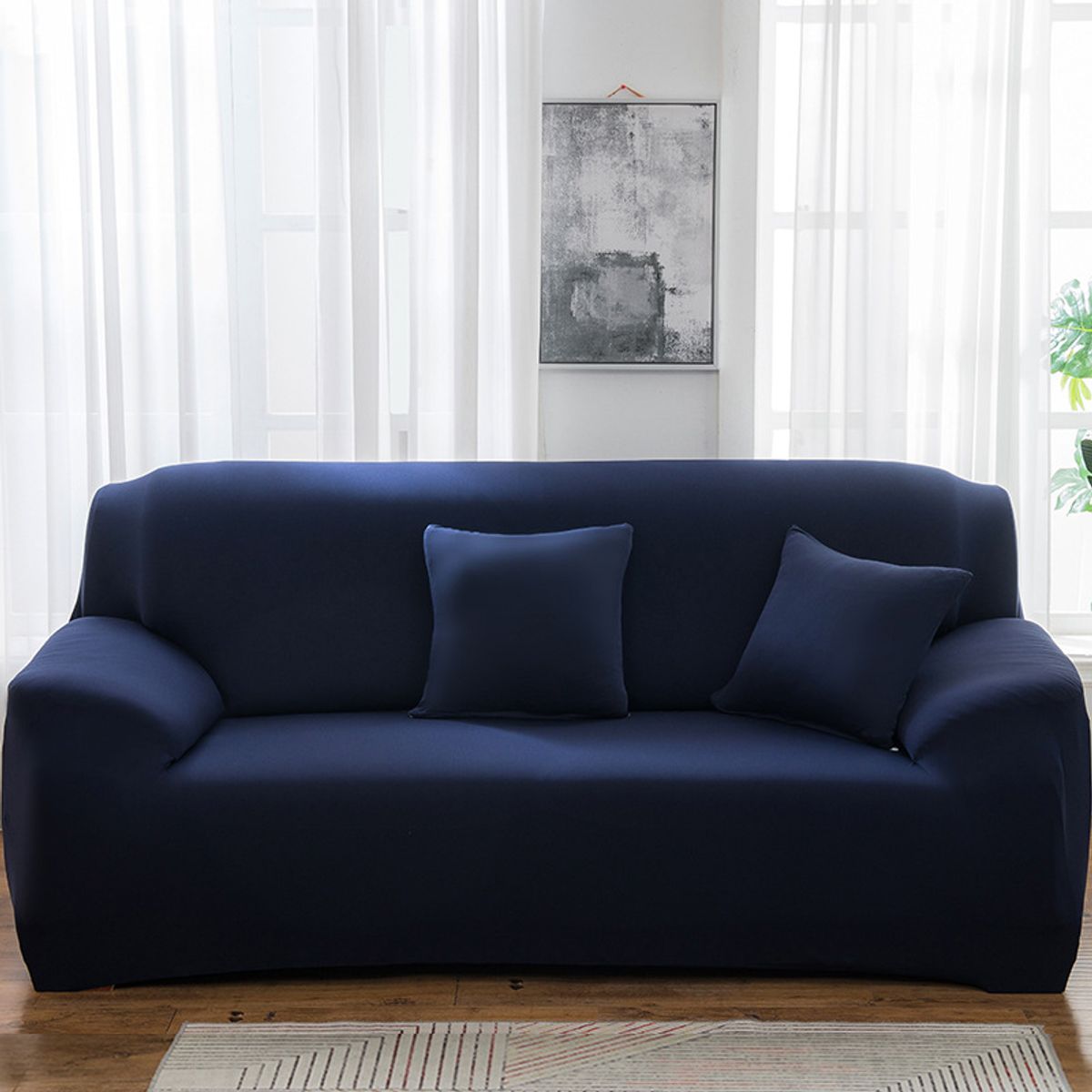 LILE - Protector de Sofá 3 Puestos en Licra Premium Azul Oscuro