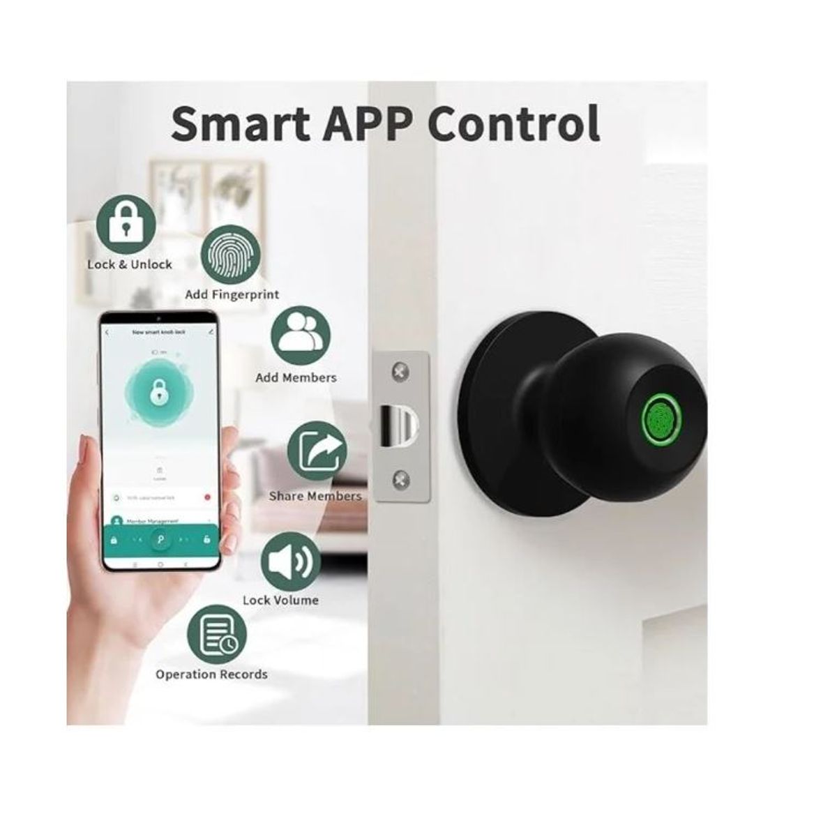 GENERICO - Cerradura inteligente tipo perilla con reconocimiento de huella digital