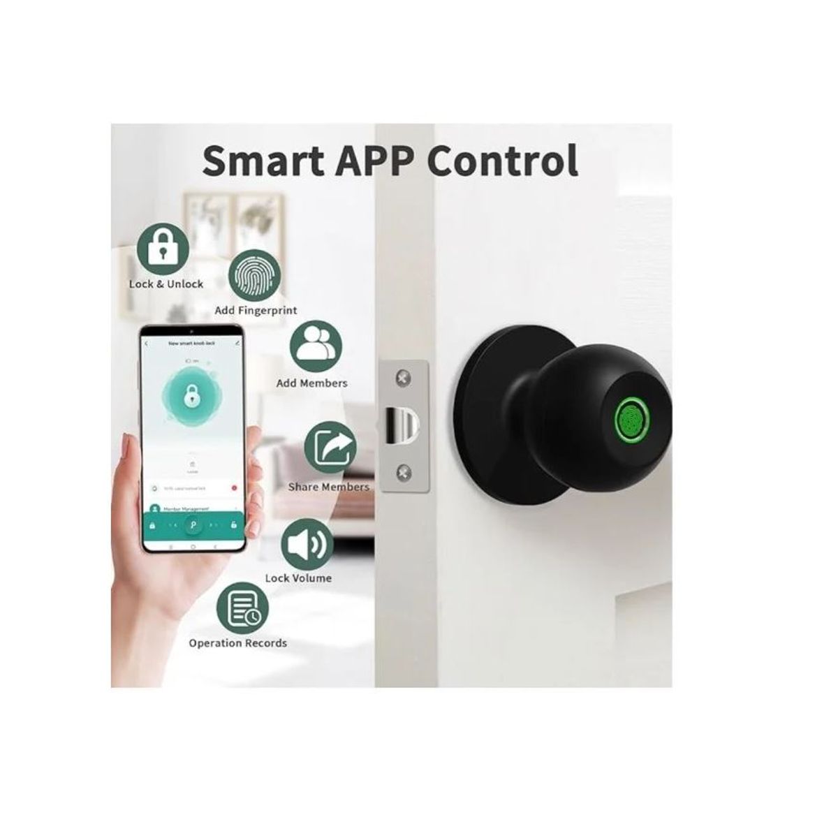 GENERICO - Cerradura inteligente tipo perilla con reconocimiento de huella digital