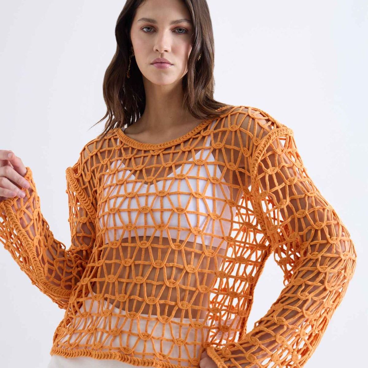 SEVEN SEVEN - Saco Tejido En Crochet  Para Mujer Naranja Seven Seven