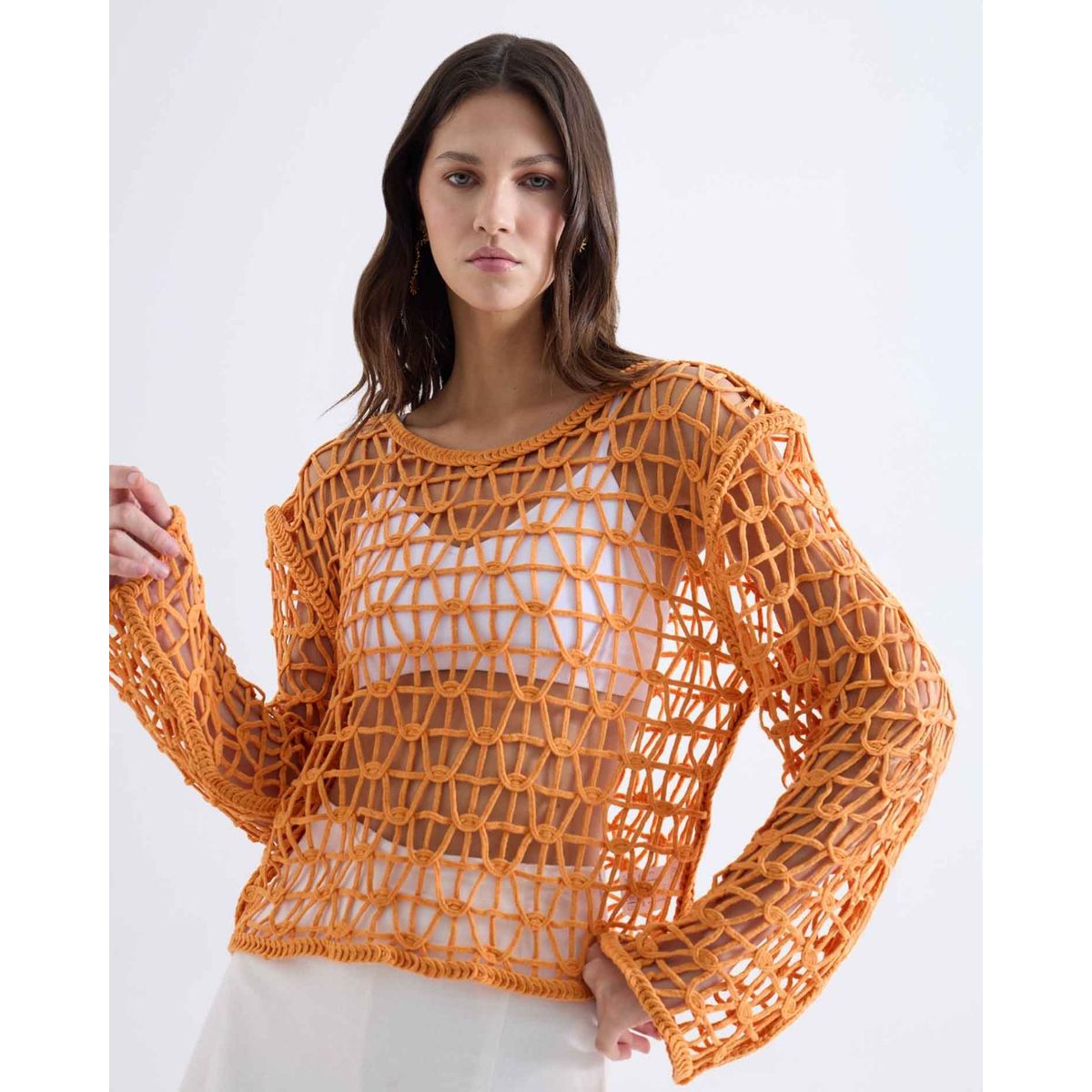 SEVEN SEVEN - Saco Tejido En Crochet  Para Mujer Naranja Seven Seven