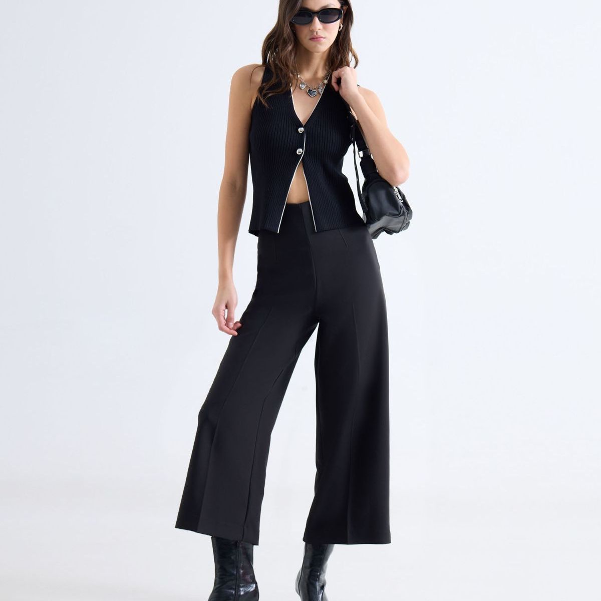 SEVEN SEVEN - Pantalón Culotte Con Pinzas  Para Mujer Negro Seven Seven