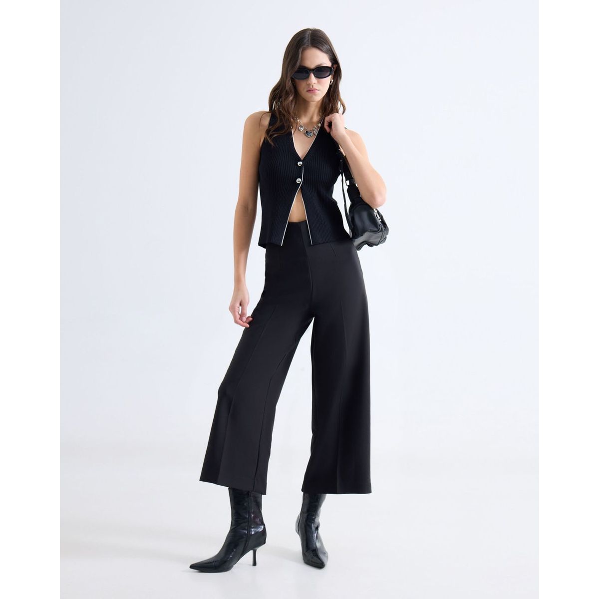 SEVEN SEVEN - Pantalón Culotte Con Pinzas  Para Mujer Negro Seven Seven