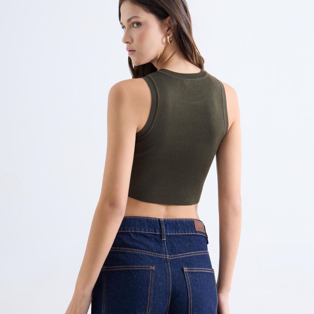 SEVEN SEVEN - Top Tejido Crop Cuello Redondo  Para Mujer Verde Seven Seven