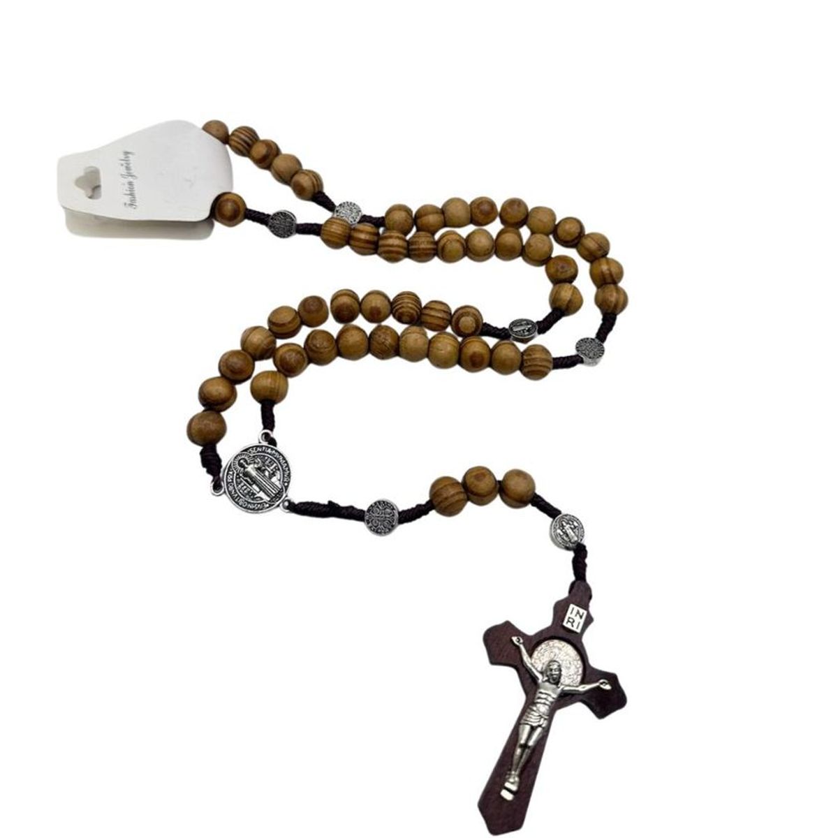 MAZUGI - Camándula de Madera con Cruz Rosario Religioso Elegante
