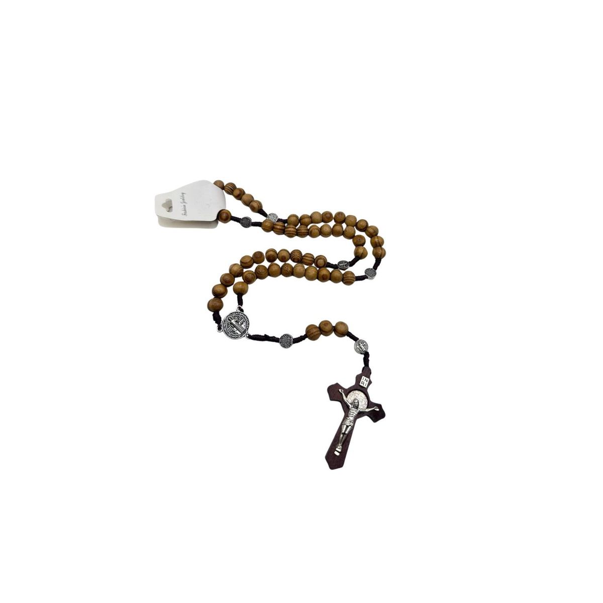 MAZUGI - Camándula de Madera con Cruz Rosario Religioso Elegante
