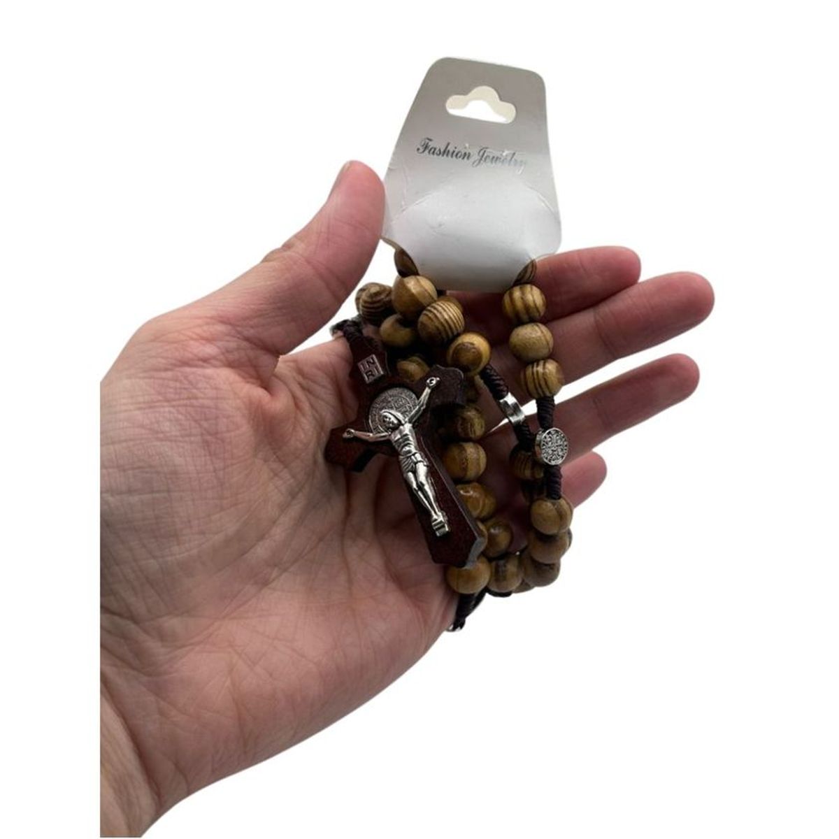 MAZUGI - Camándula de Madera con Cruz Rosario Religioso Elegante