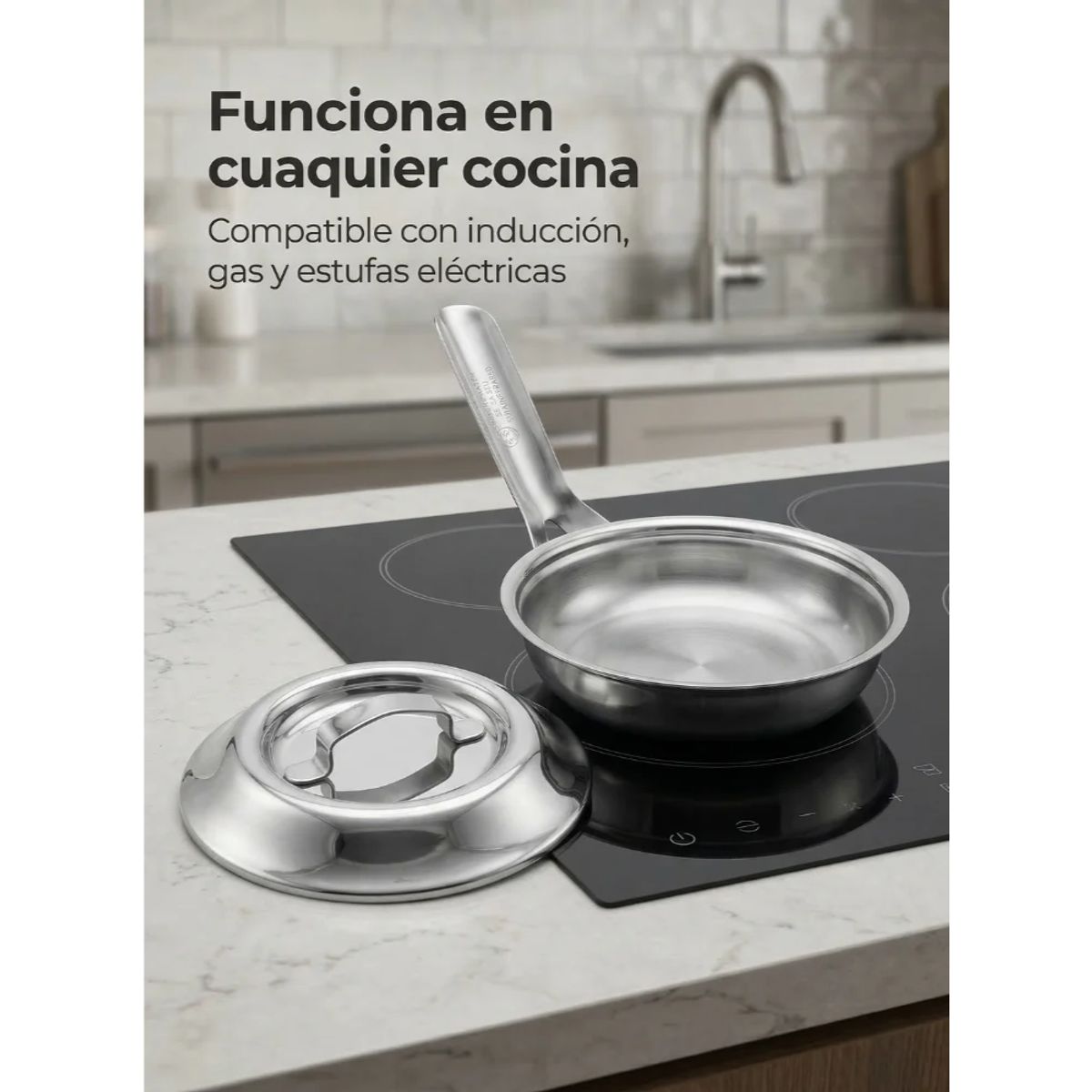 TELEVENTAS COM - Sartén Acero Inoxidable Cacerola con Tapa Premium