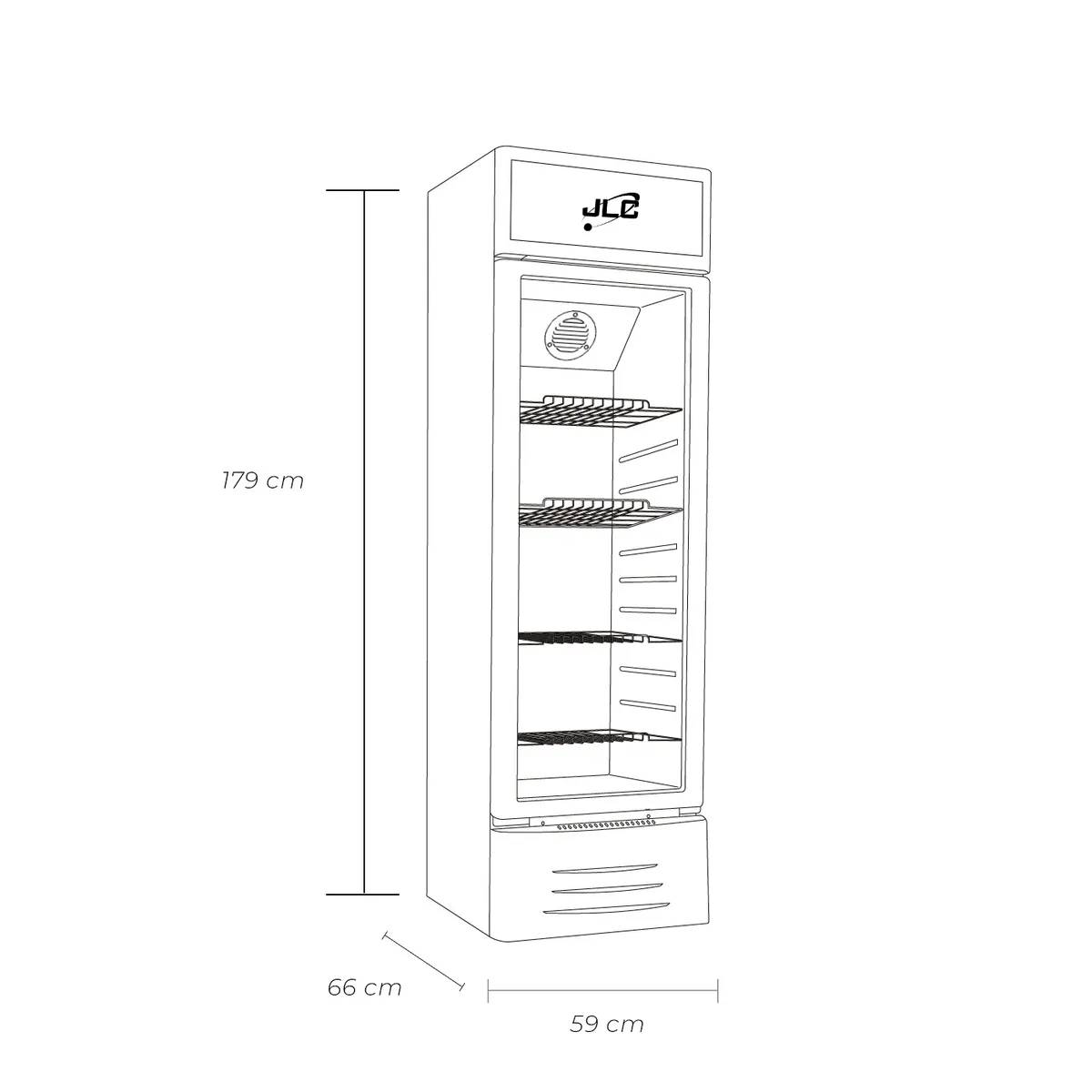 JLC ELECTRONICS - Vitrina Refrigerada Vertical 211 Litros - Modelo JLC-281 con Sistema Airflow, 3 Parrillas Ajustables e Iluminación LED Superior