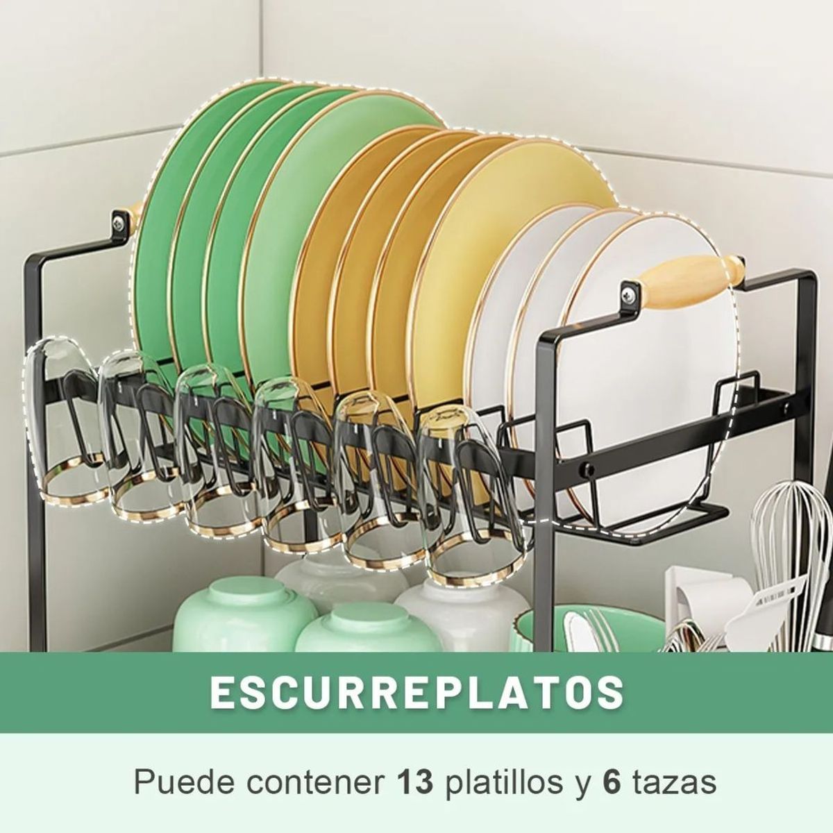 BUFFER FLASK - Organizador Escurridor De Platos 2 Niveles Negro Multifuncional Para Cocina 29x42x29 cm