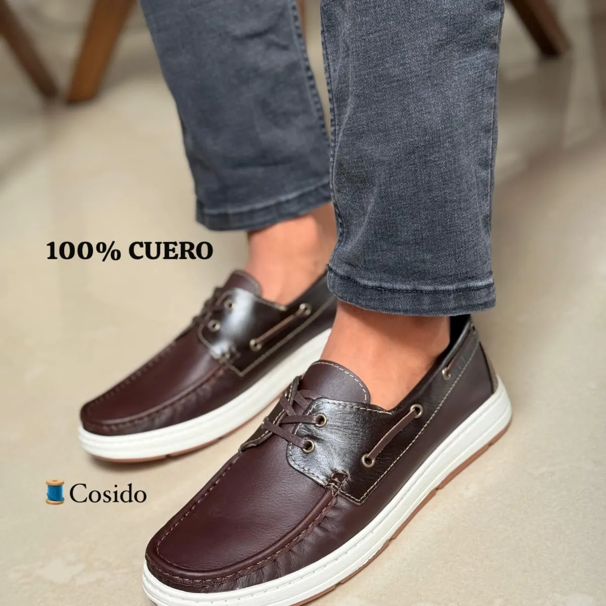 EVEGONZ - Mocasines en Cuero para Hombre Marron