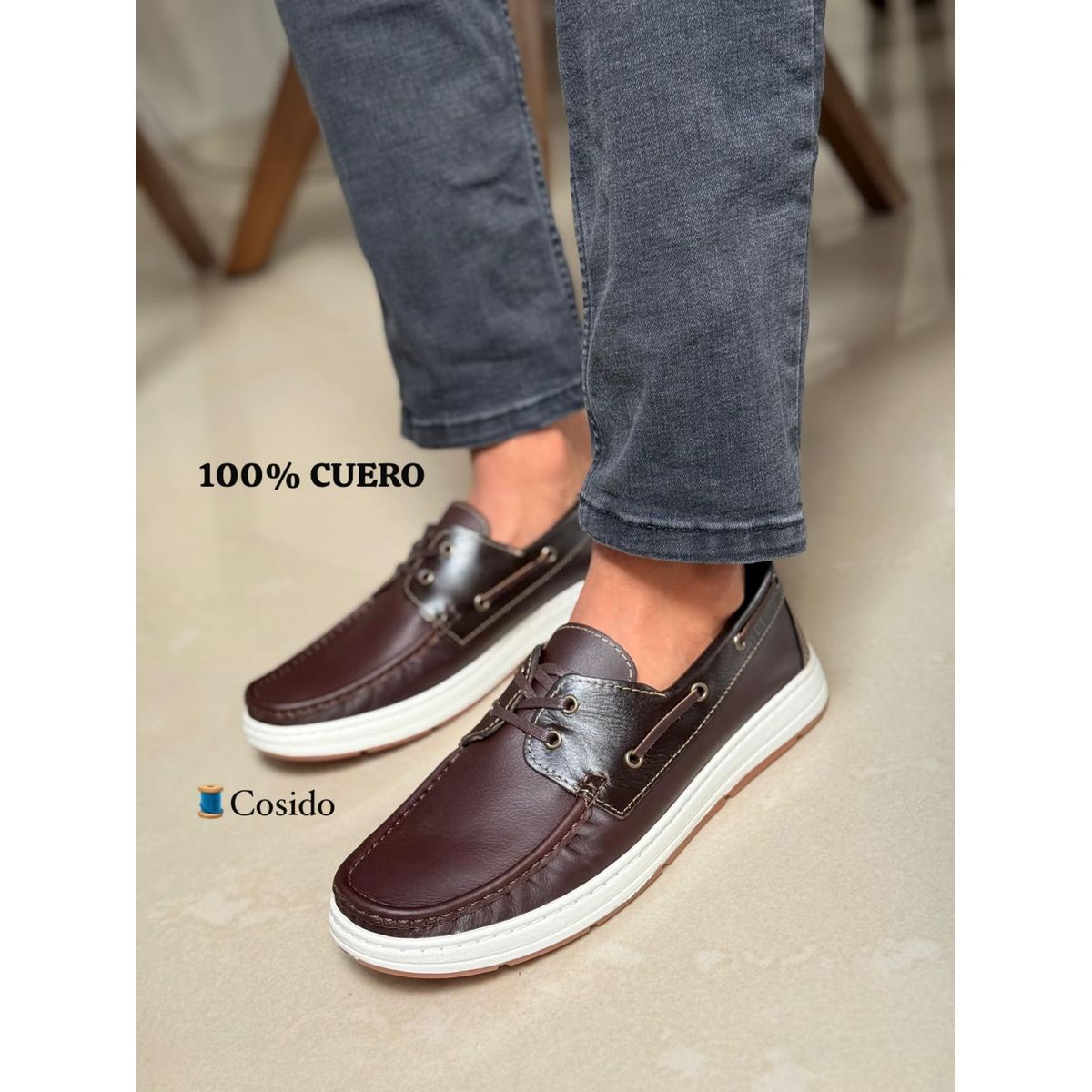 EVEGONZ - Mocasines en Cuero para Hombre Marron
