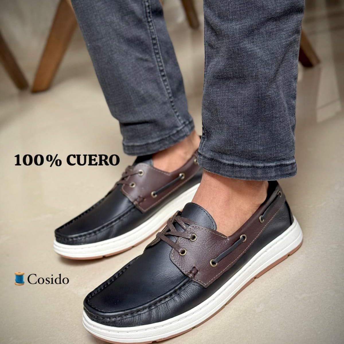 EVEGONZ - Mocasin en Cuero para Hombre Negro