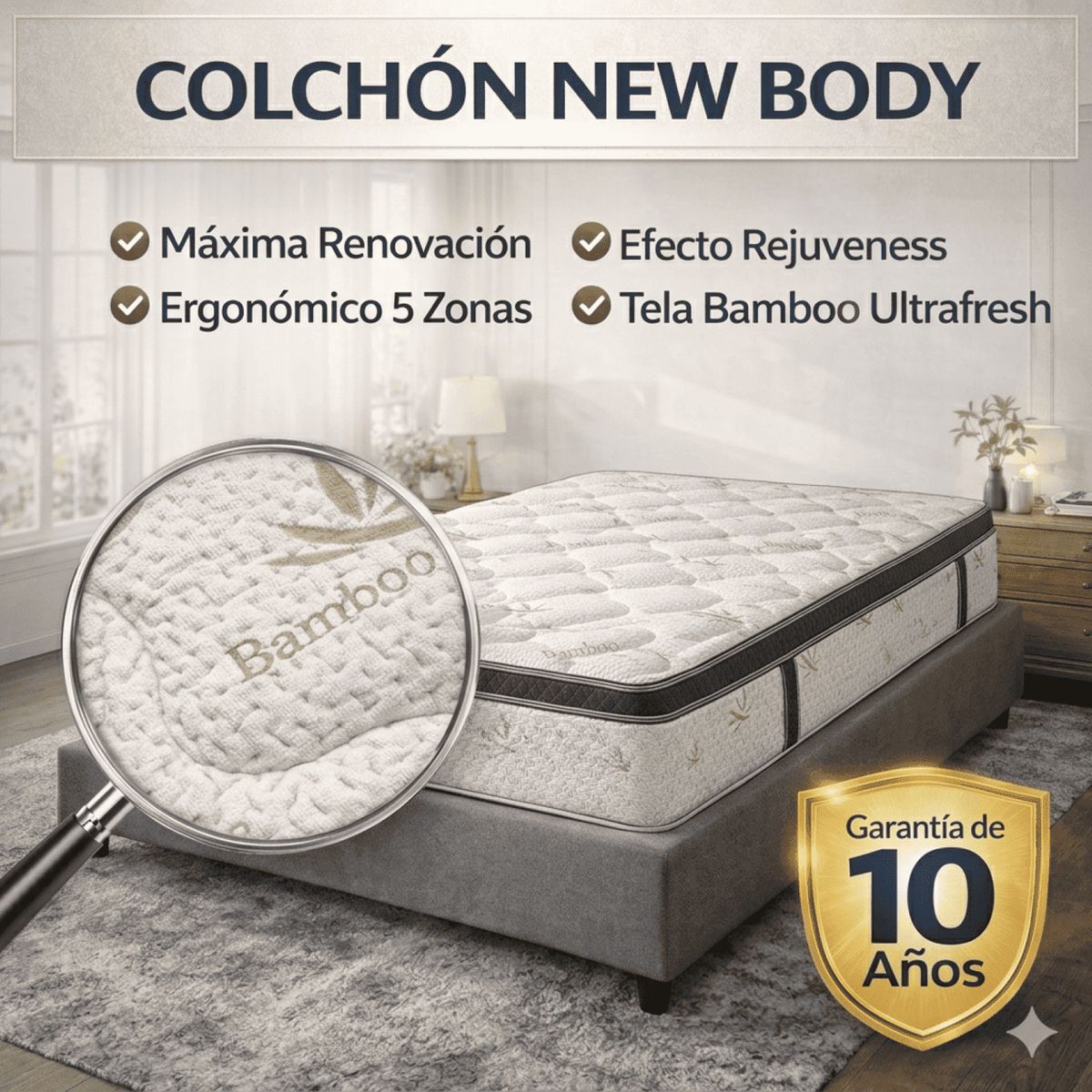 PLUMA HOME - LINEA GOLD Resorte Pocket y Espuma Memory Foam - New Body King  - Gratis 2 Almohadas y Protector
